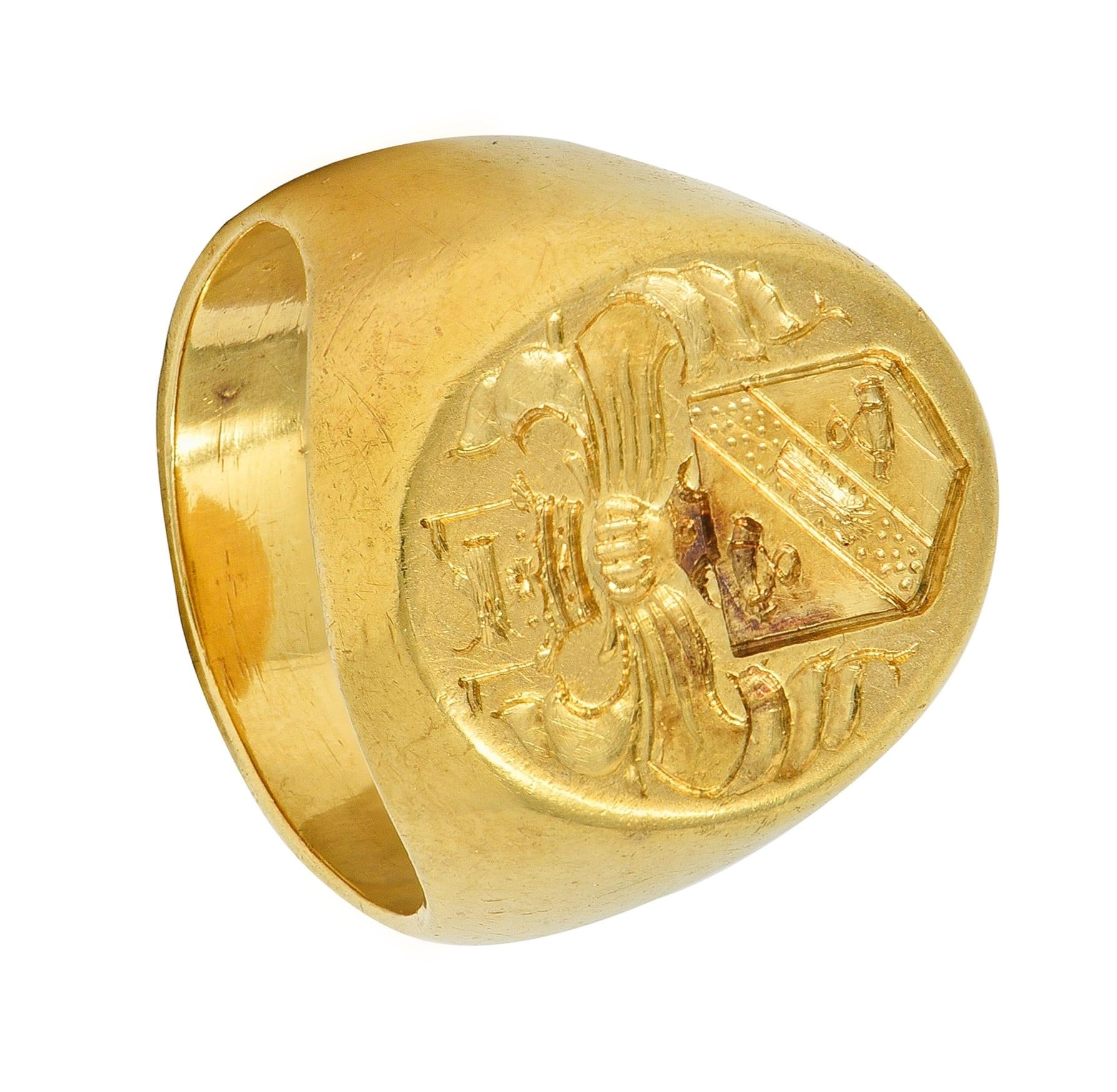 Edwardian Merrin 18 Karat Yellow Gold Antique Heraldic Crest Signet Ring