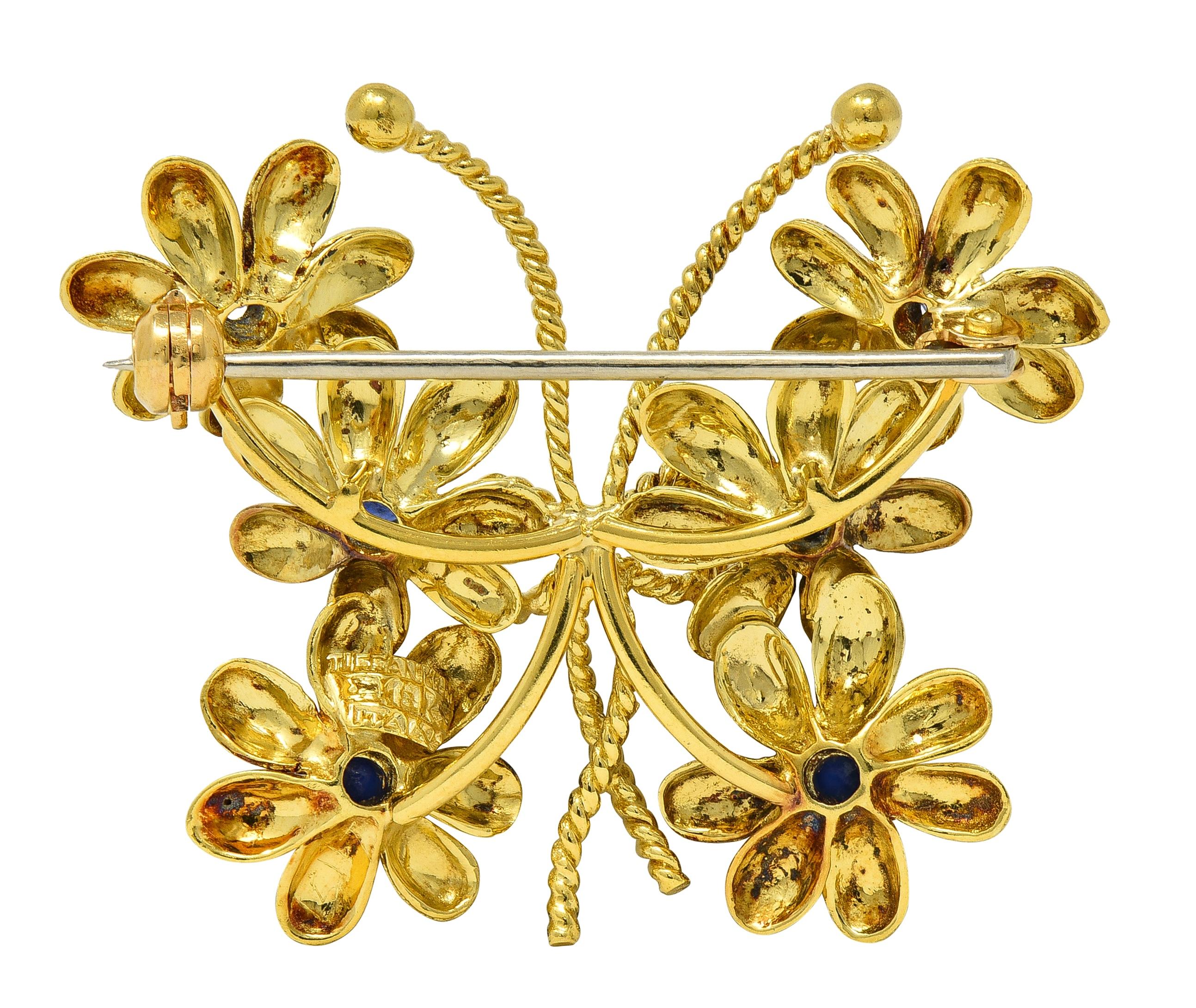 Tiffany & Co. 1960 Sapphire 18K Gold Vintage Bow Floral Butterfly Brooch