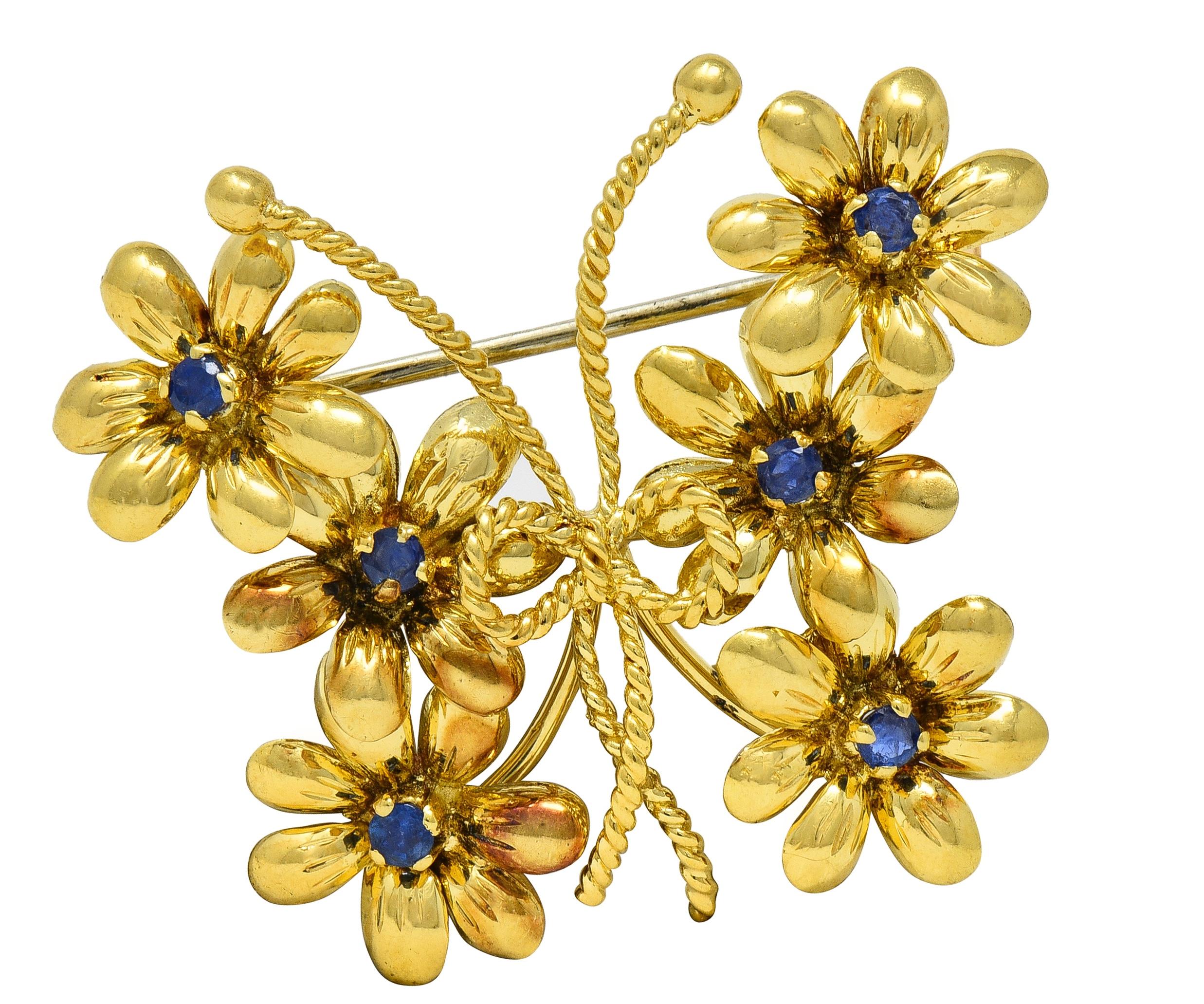 Tiffany & Co. 1960 Sapphire 18K Gold Vintage Bow Floral Butterfly Brooch