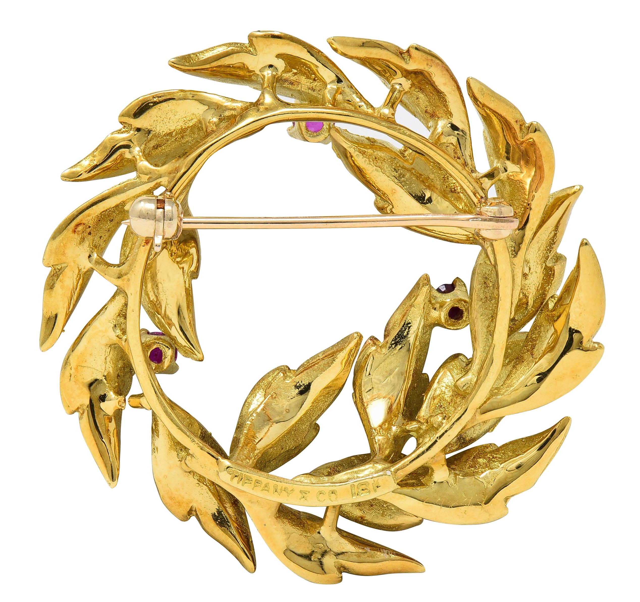 Tiffany & Co. Ruby 18 Karat Yellow Gold Vintage Circle Wreath Brooch