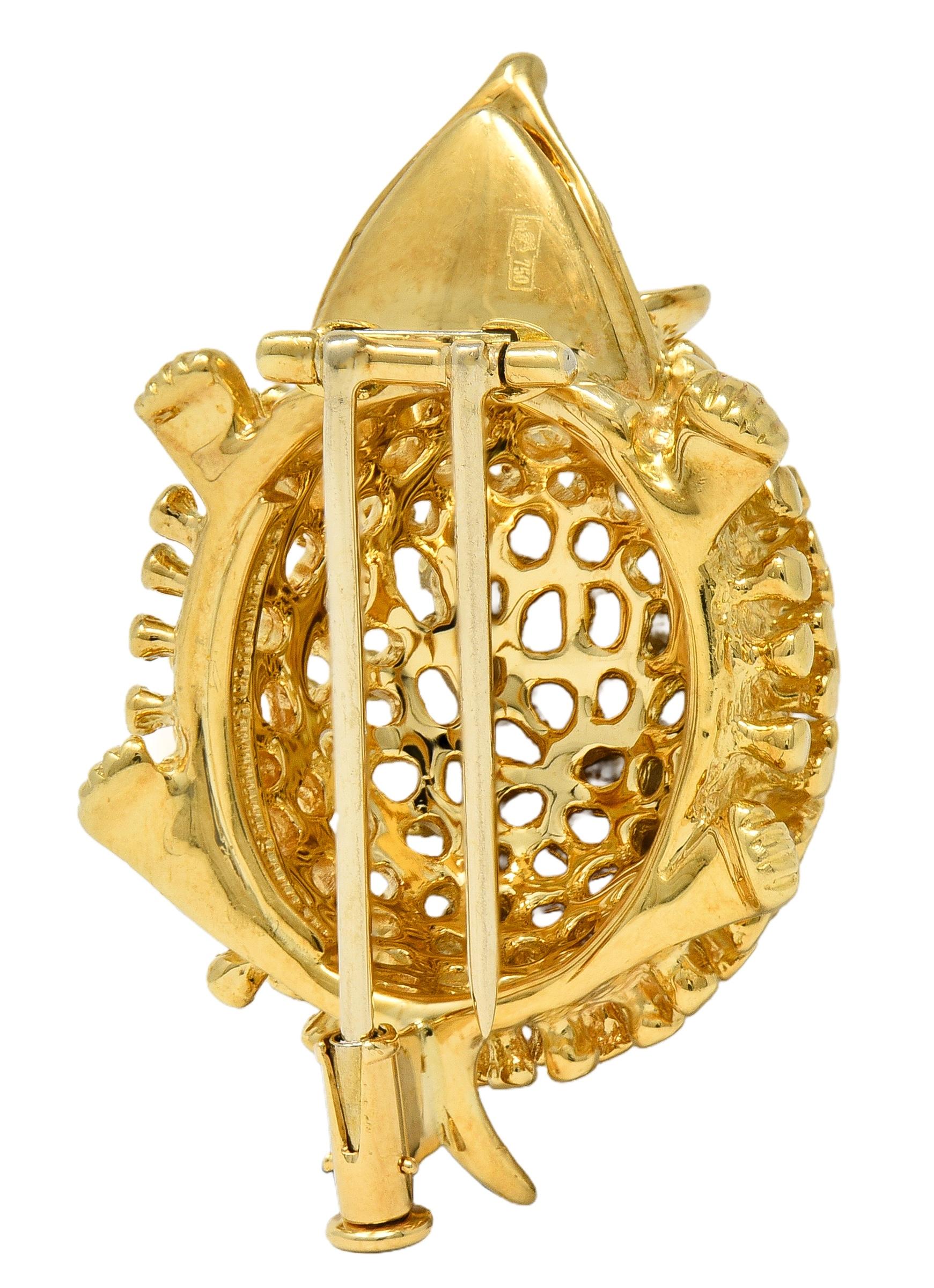 Schlumberger Tiffany & Co. 1980's Ruby 18K Yellow Gold Vintage Hedgehog Brooch