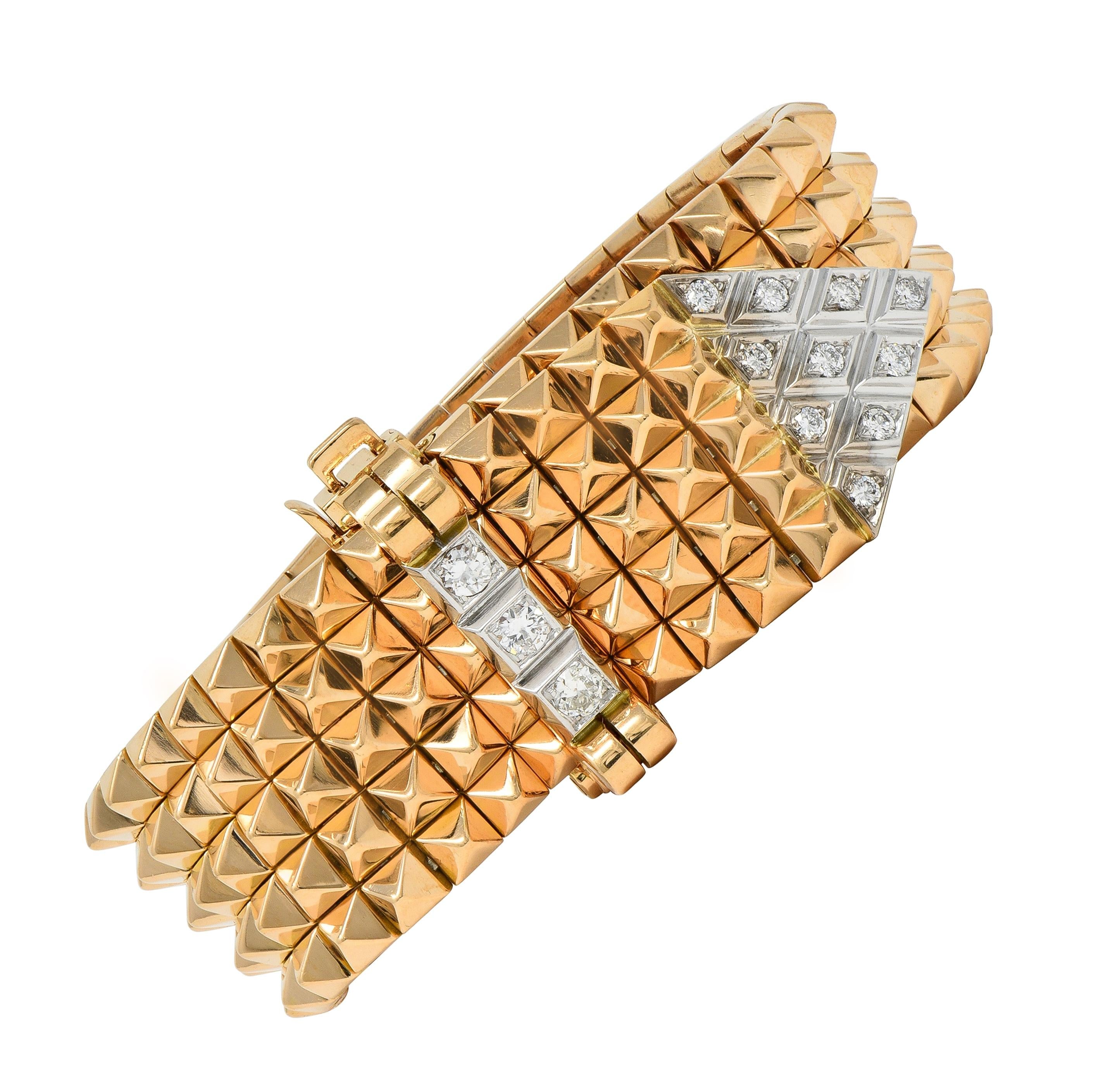 Mauboussin Paris Retro Diamond Platinum 18K Gold Vintage Mesh Bracelet