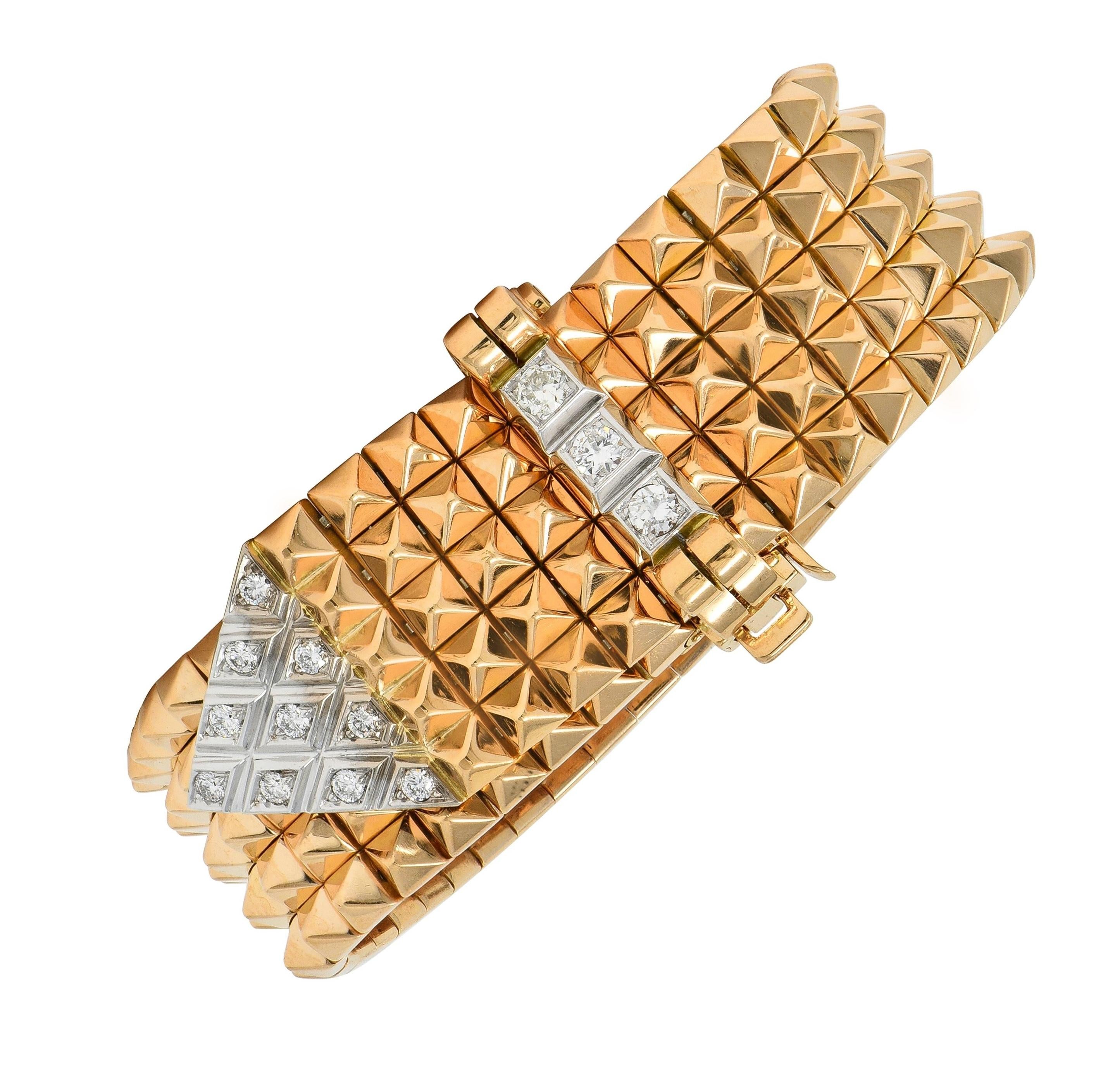 Mauboussin Paris Retro Diamond Platinum 18K Gold Vintage Mesh Bracelet