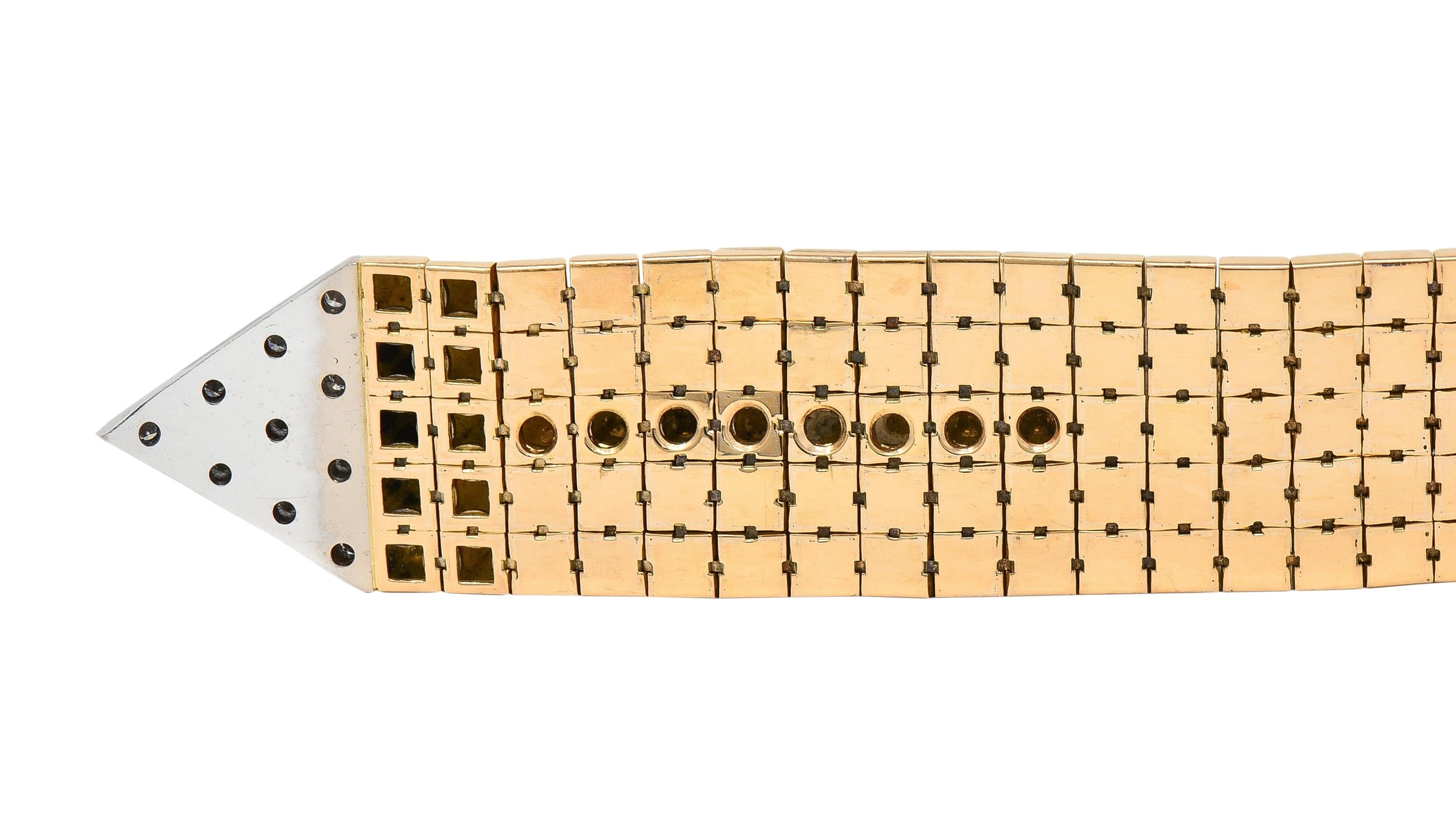 Mauboussin Paris Retro Diamond Platinum 18K Gold Vintage Mesh Bracelet