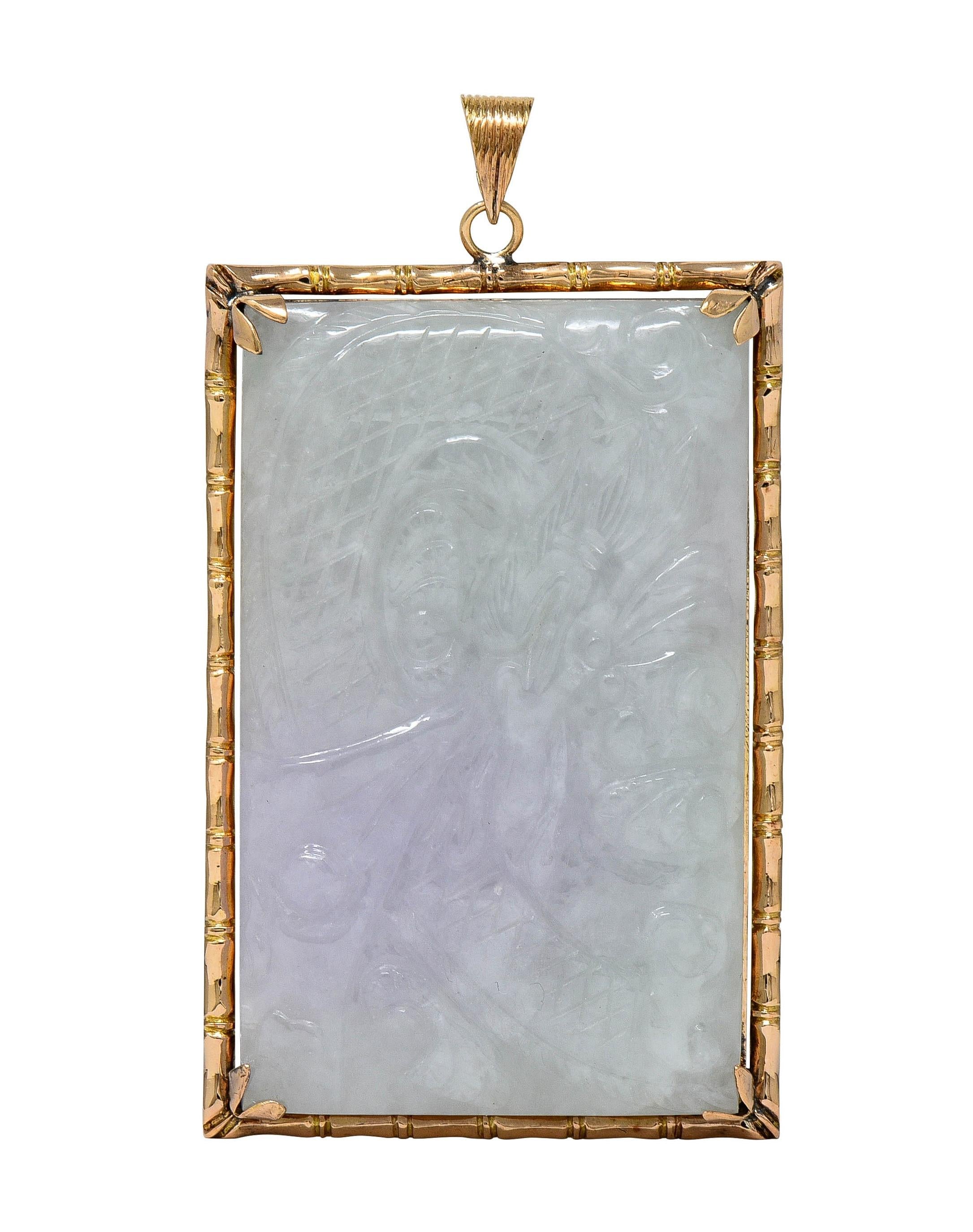 1970's Carved Pastel Jade 14 Karat Yellow Gold Vintage Dragon Pendant