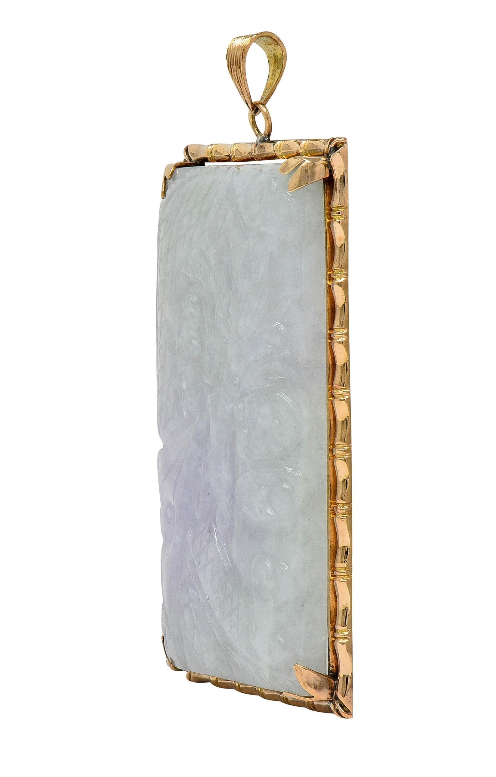 1970's Carved Pastel Jade 14 Karat Yellow Gold Vintage Dragon Pendant