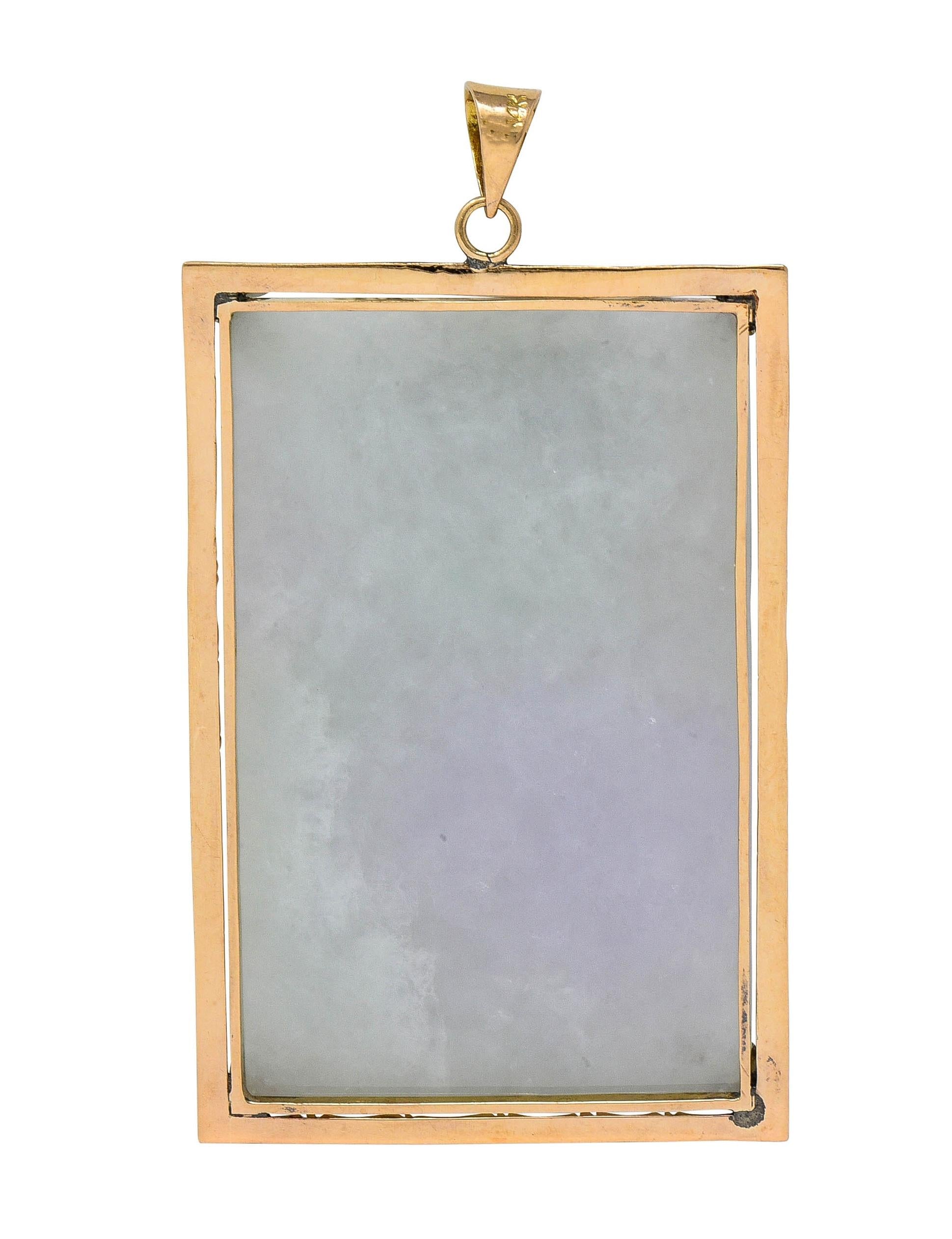 1970's Carved Pastel Jade 14 Karat Yellow Gold Vintage Dragon Pendant