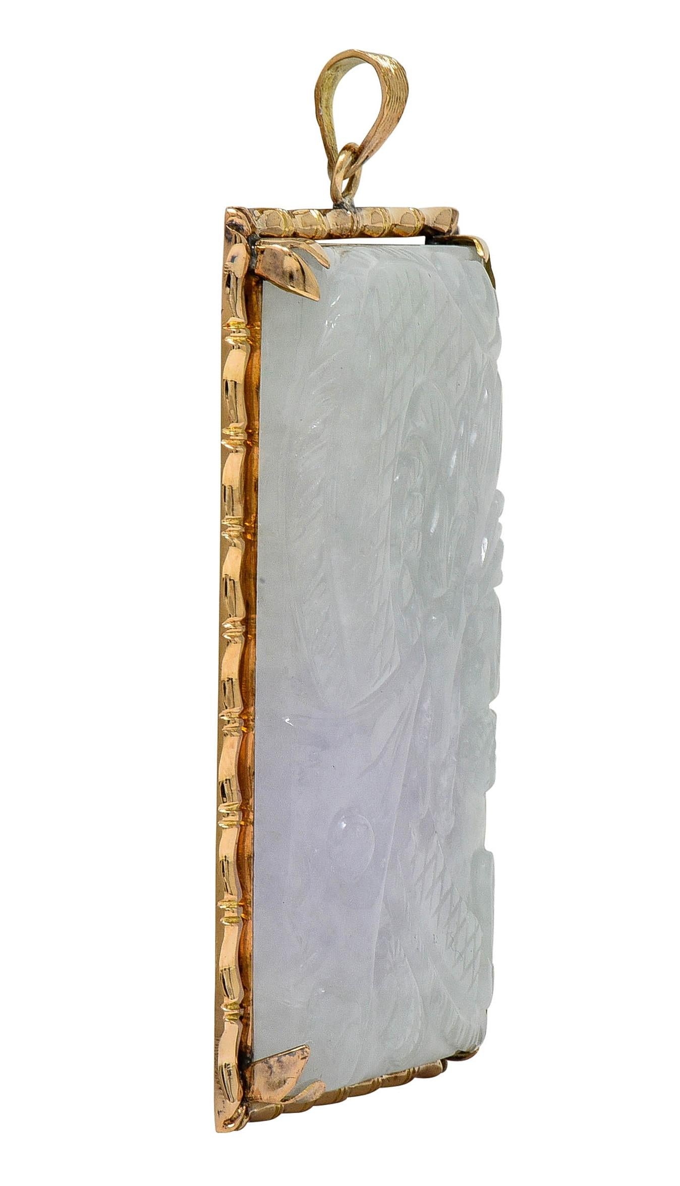 1970's Carved Pastel Jade 14 Karat Yellow Gold Vintage Dragon Pendant