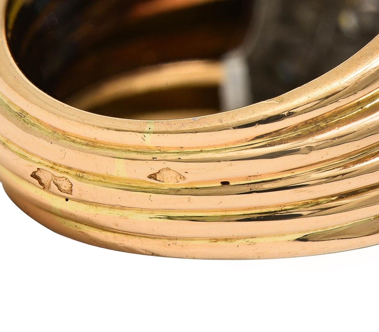 Retro French 1.65 CTW Diamond Platinum 18K Gold Vintage Domed Gadroon Ring