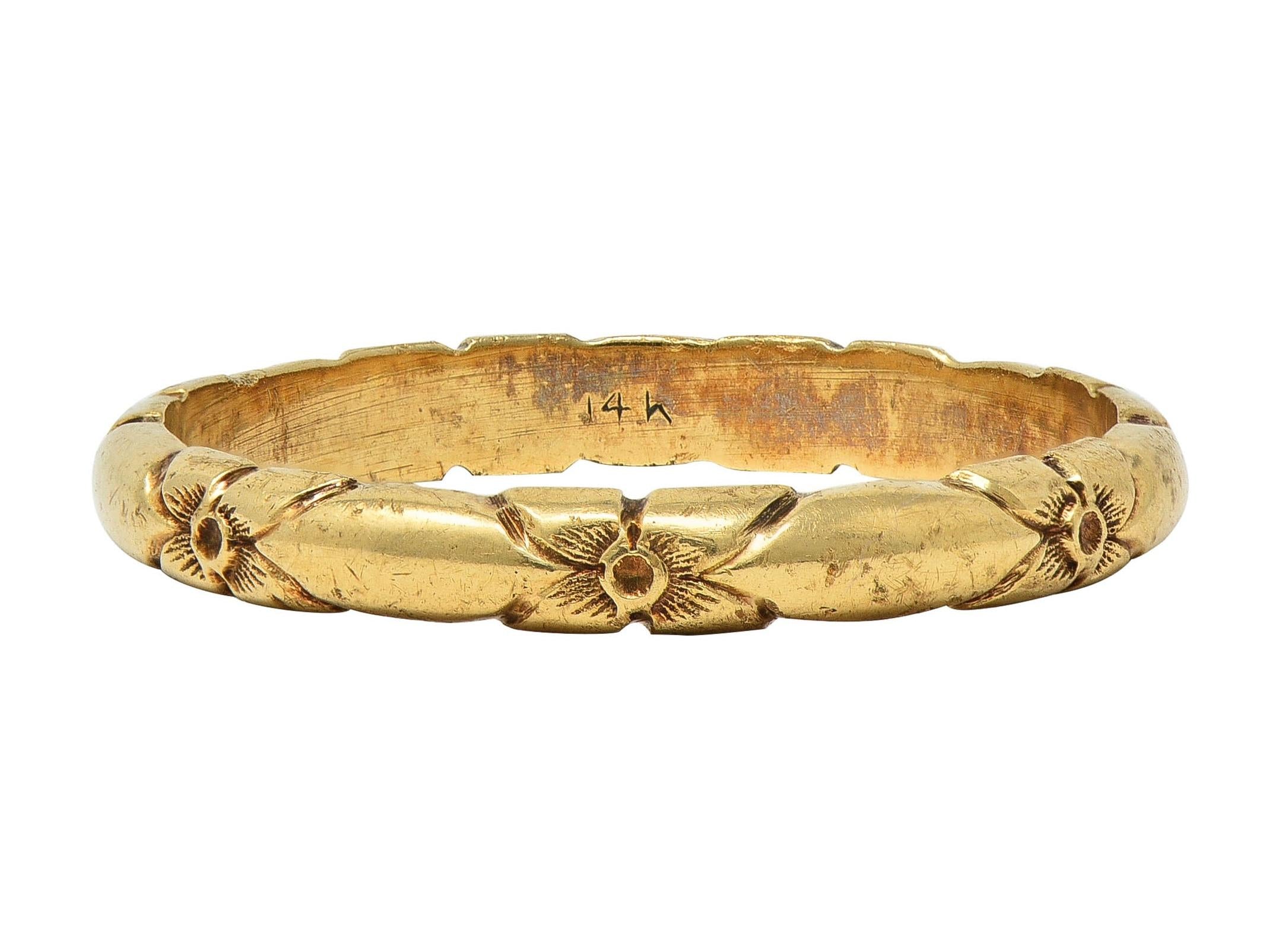 Art Deco 14 Karat Yellow Gold Antique Orange Blossom Wedding Band Ring
