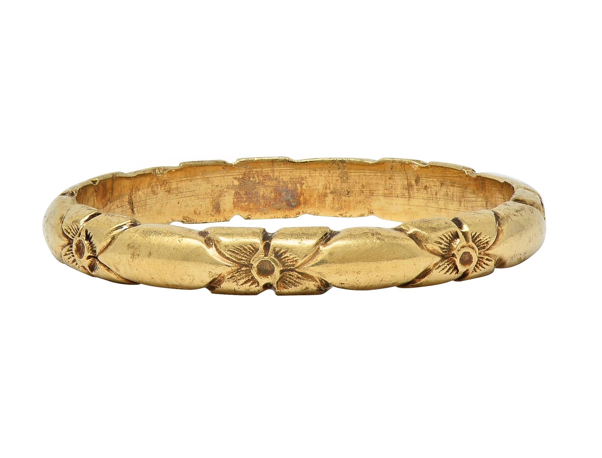 Art Deco 14 Karat Yellow Gold Antique Orange Blossom Wedding Band Ring