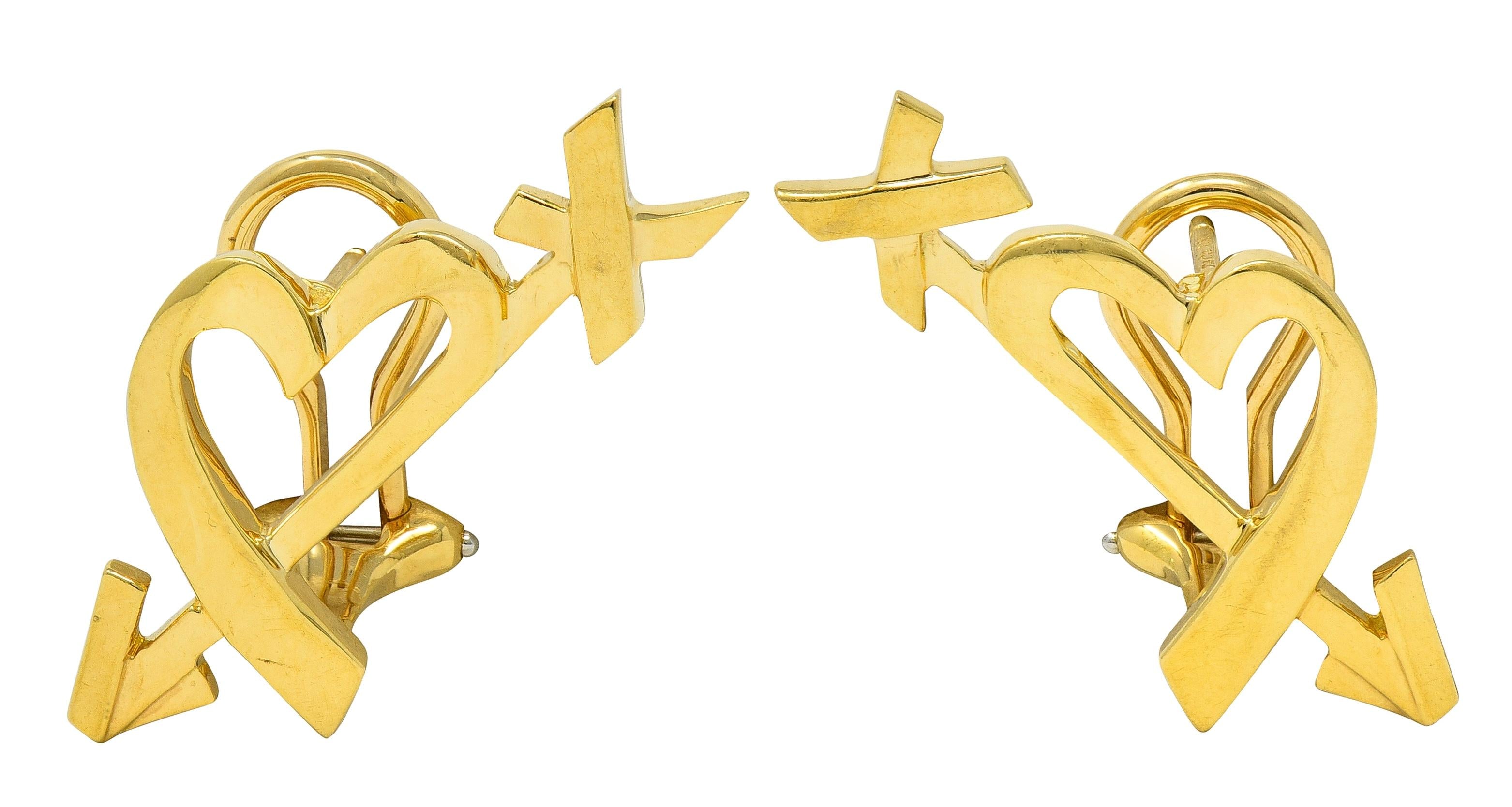 Paloma Picasso Tiffany & Co. 1990's 18K Gold Vintage Loving Heart Arrow Earrings