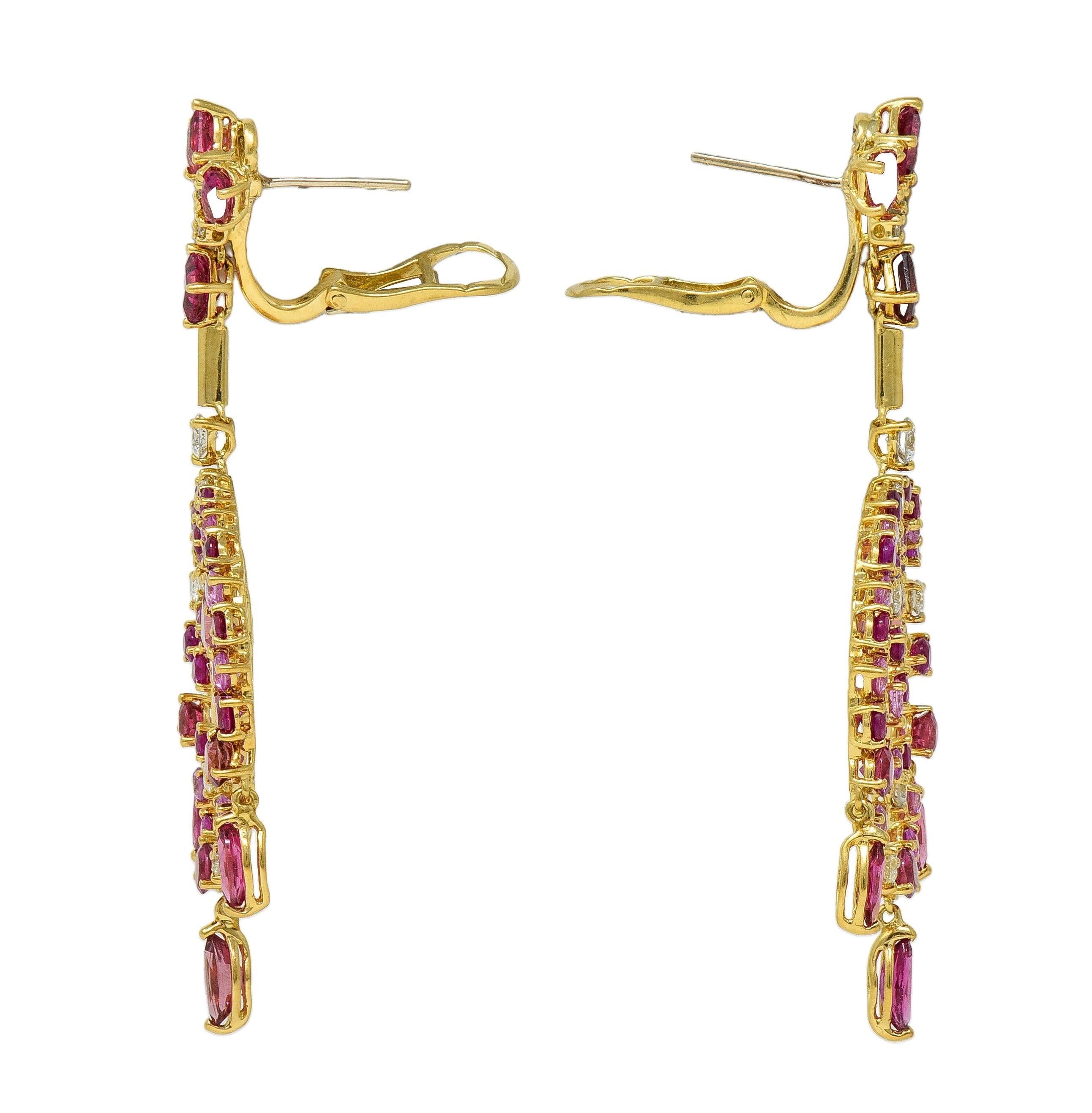 Contemporary 8.50 CTW Pink Sapphire Diamond Tourmaline 18K Fringe Drop Earrings