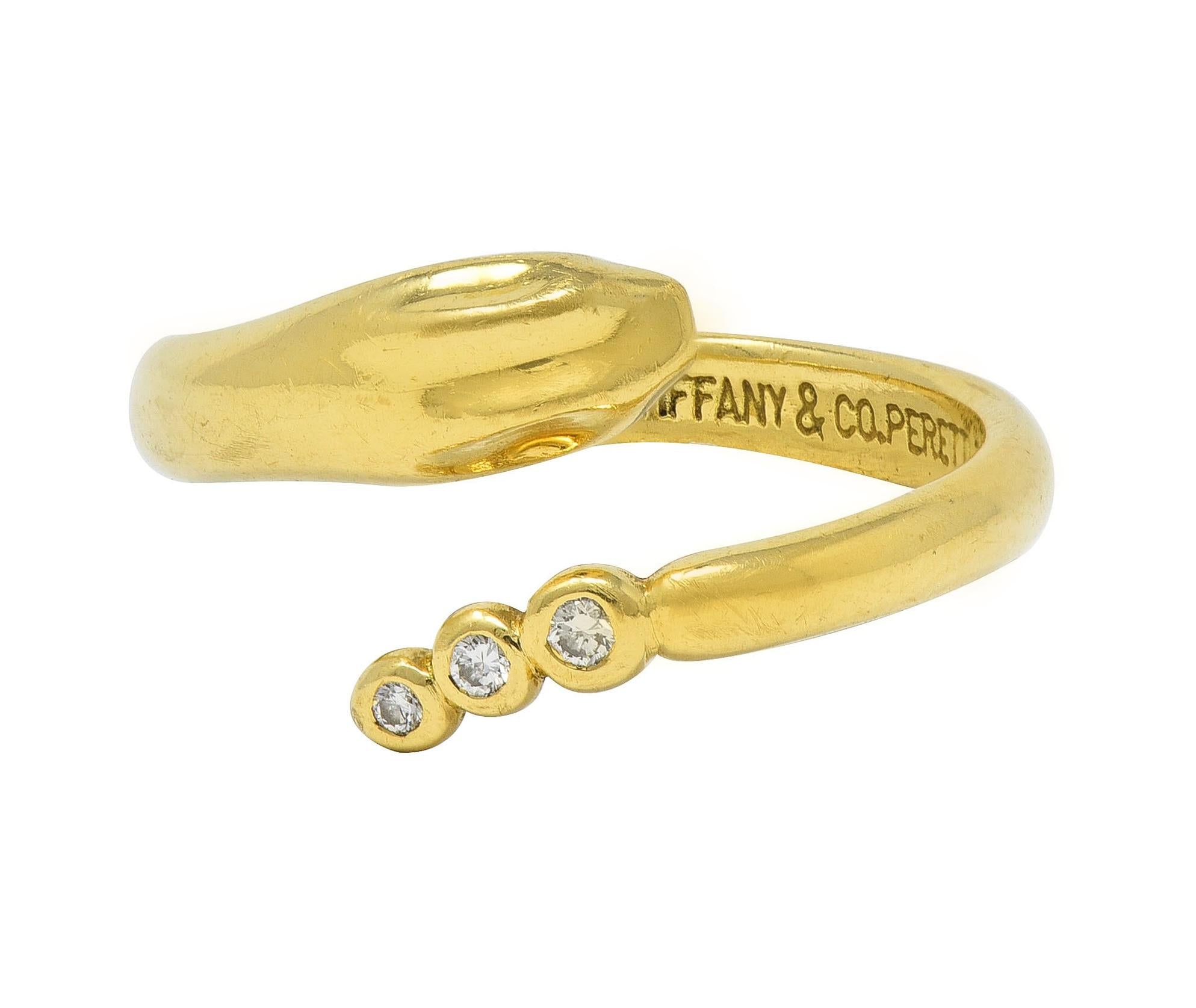 Elsa Peretti Tiffany & Co. Diamond 18 Karat Yellow Gold Snake Bypass Ring