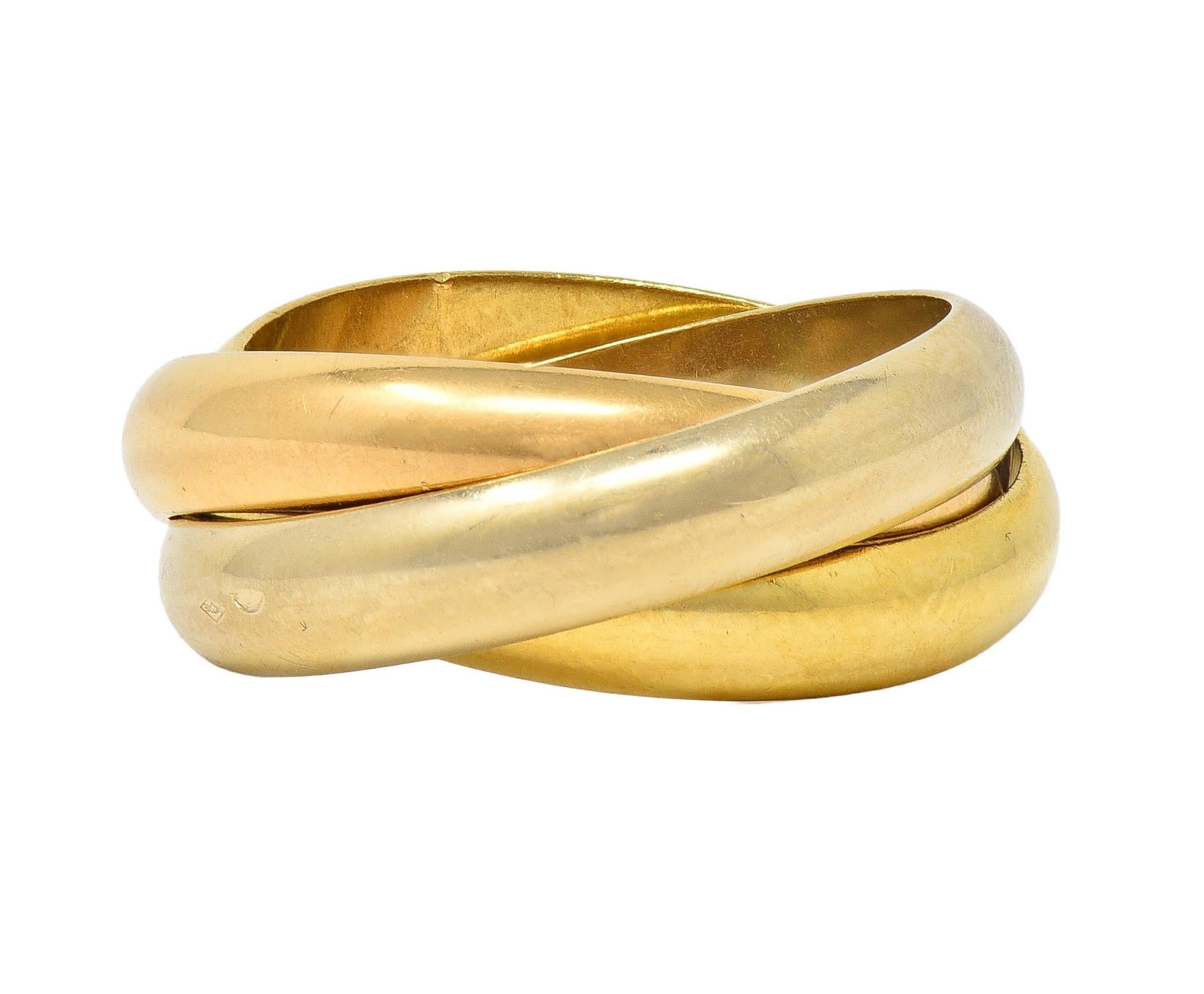 Cartier 1997 French 18 Karat Tri-Colored Gold Vintage Trinity Rolling Band Ring