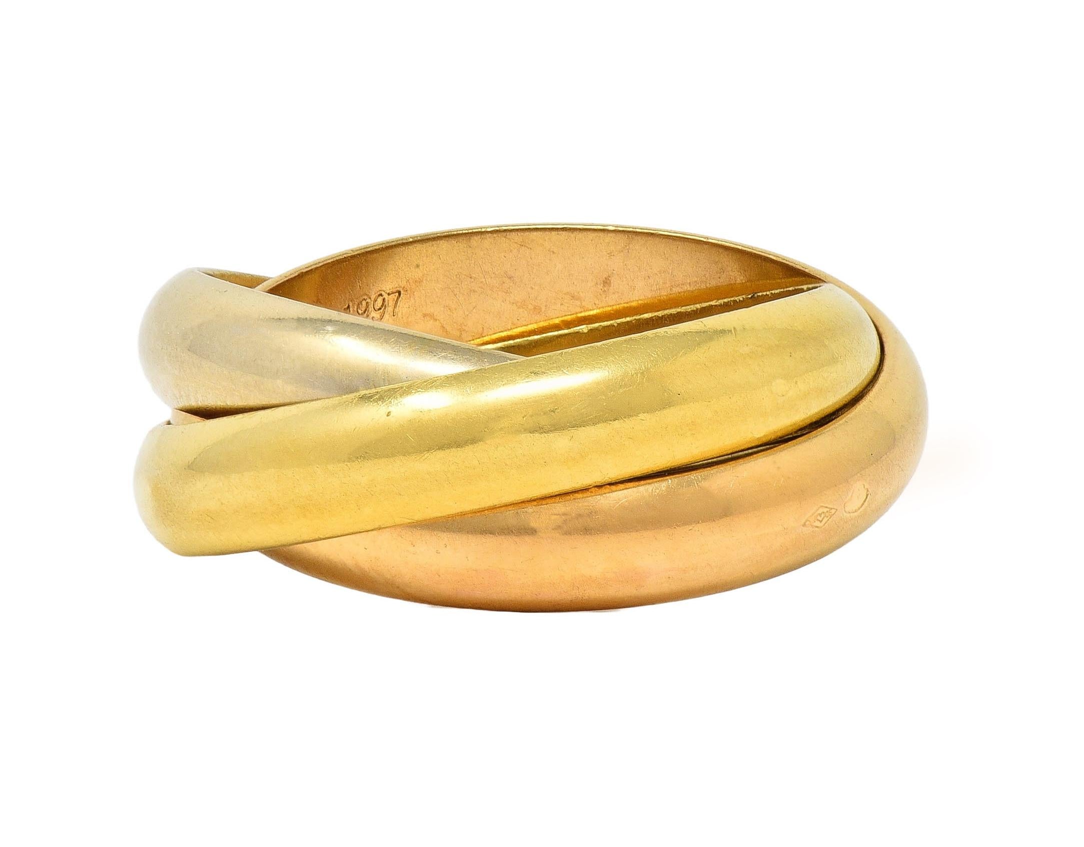 Cartier 1997 French 18 Karat Tri-Colored Gold Vintage Trinity Rolling Band Ring