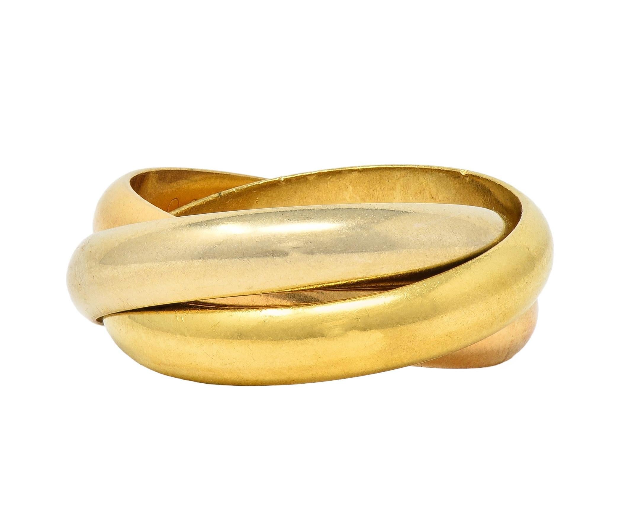 Cartier 1997 French 18 Karat Tri-Colored Gold Vintage Trinity Rolling Band Ring