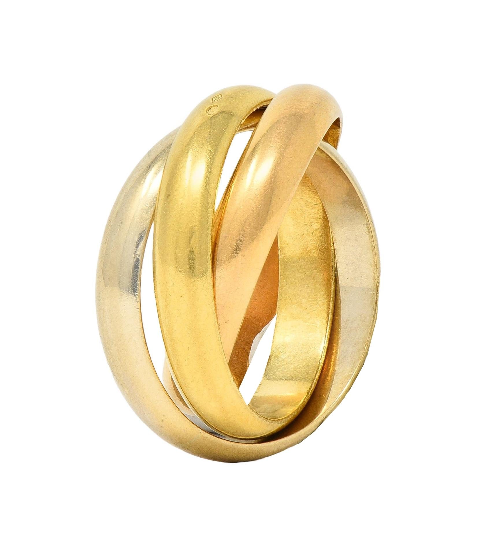 Cartier 1997 French 18 Karat Tri-Colored Gold Vintage Trinity Rolling Band Ring