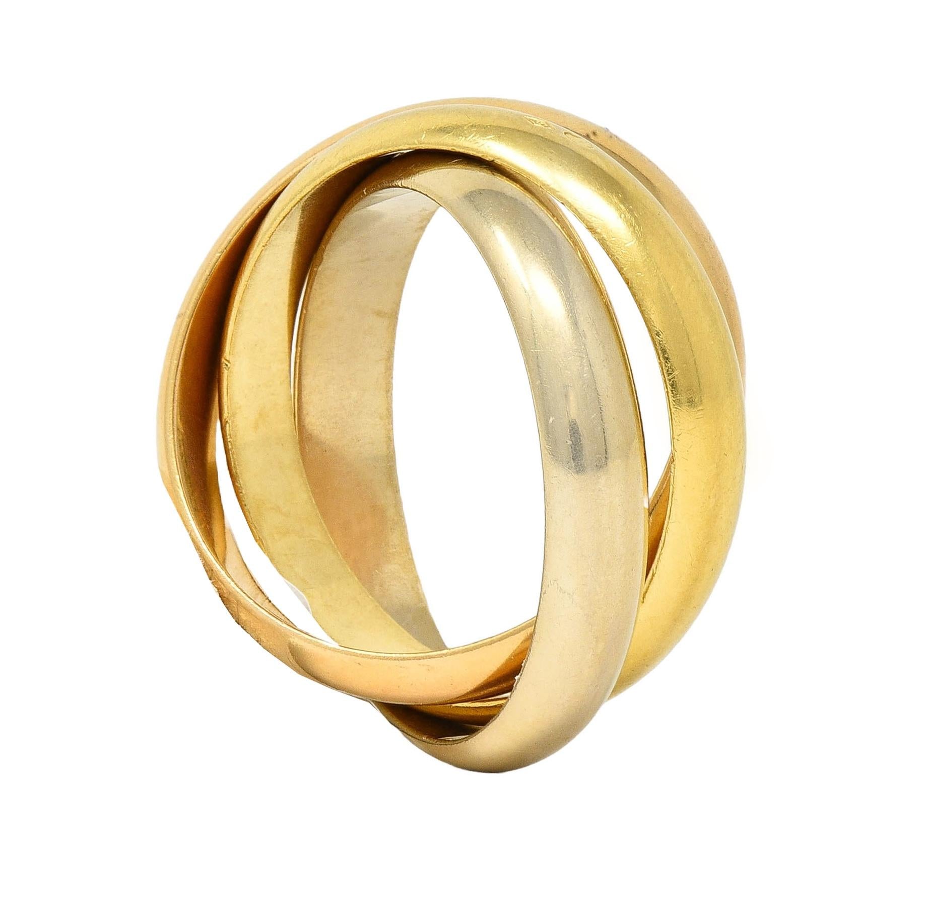 Cartier 1997 French 18 Karat Tri-Colored Gold Vintage Trinity Rolling Band Ring
