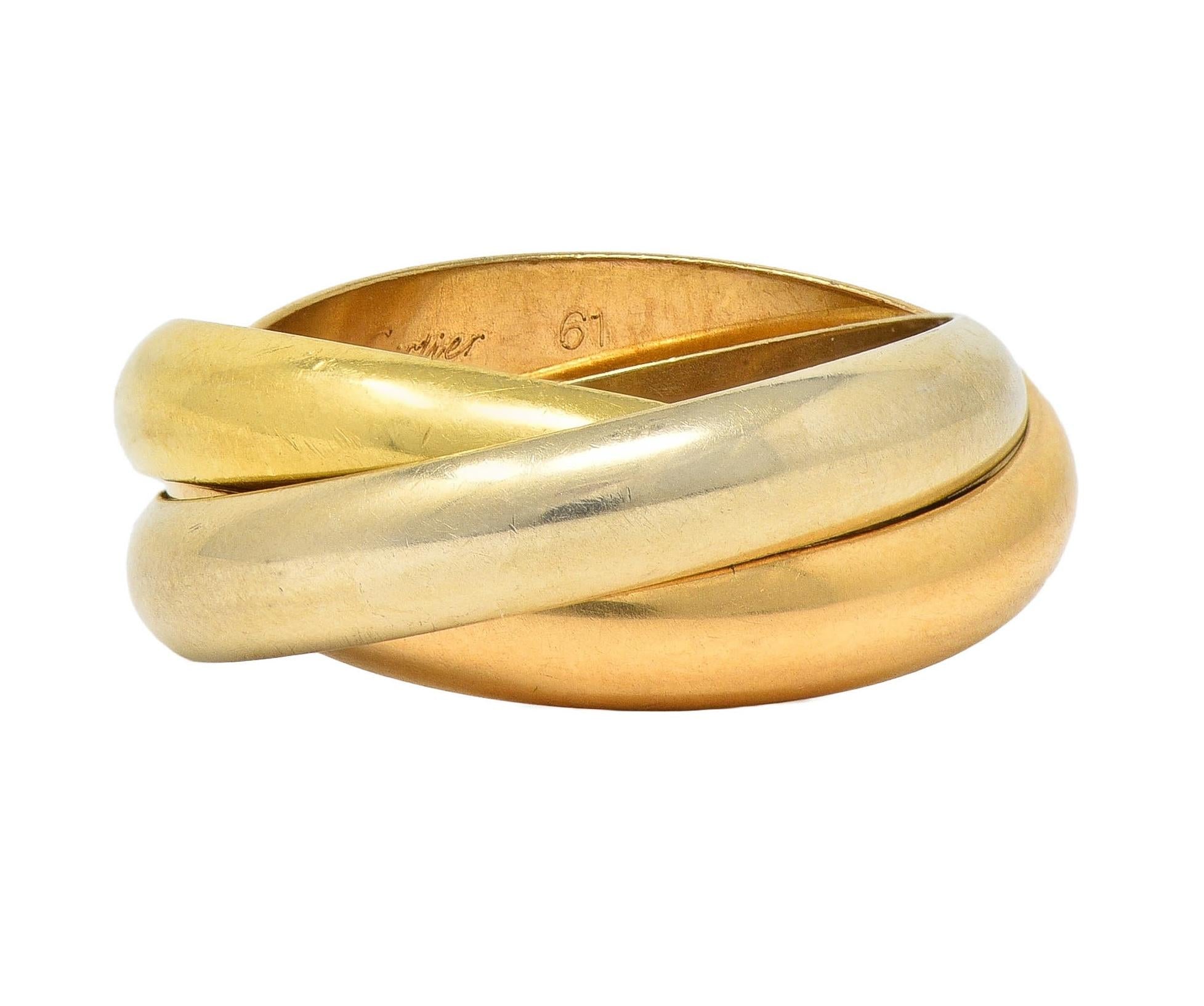 Cartier 1997 French 18 Karat Tri-Colored Gold Vintage Trinity Rolling Band Ring