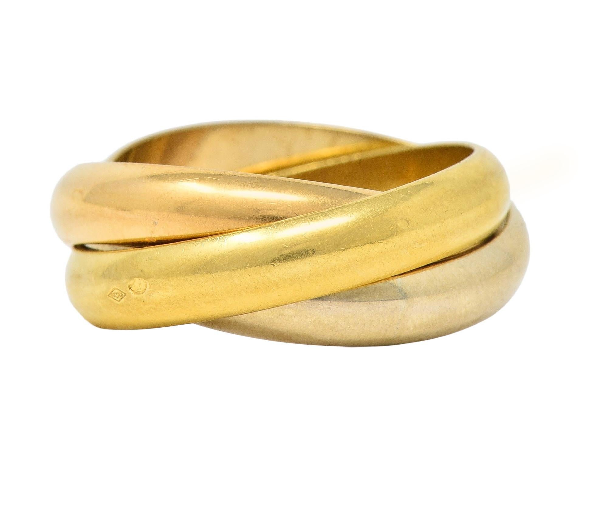 Cartier 1997 French 18 Karat Tri-Colored Gold Vintage Trinity Rolling Band Ring