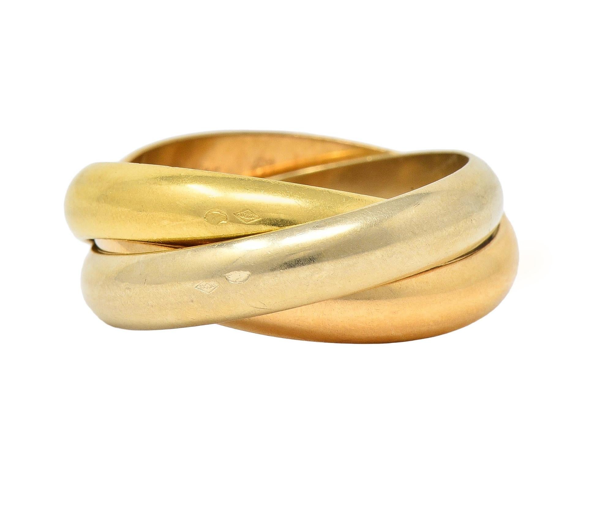Cartier 1997 French 18 Karat Tri-Colored Gold Vintage Trinity Rolling Band Ring