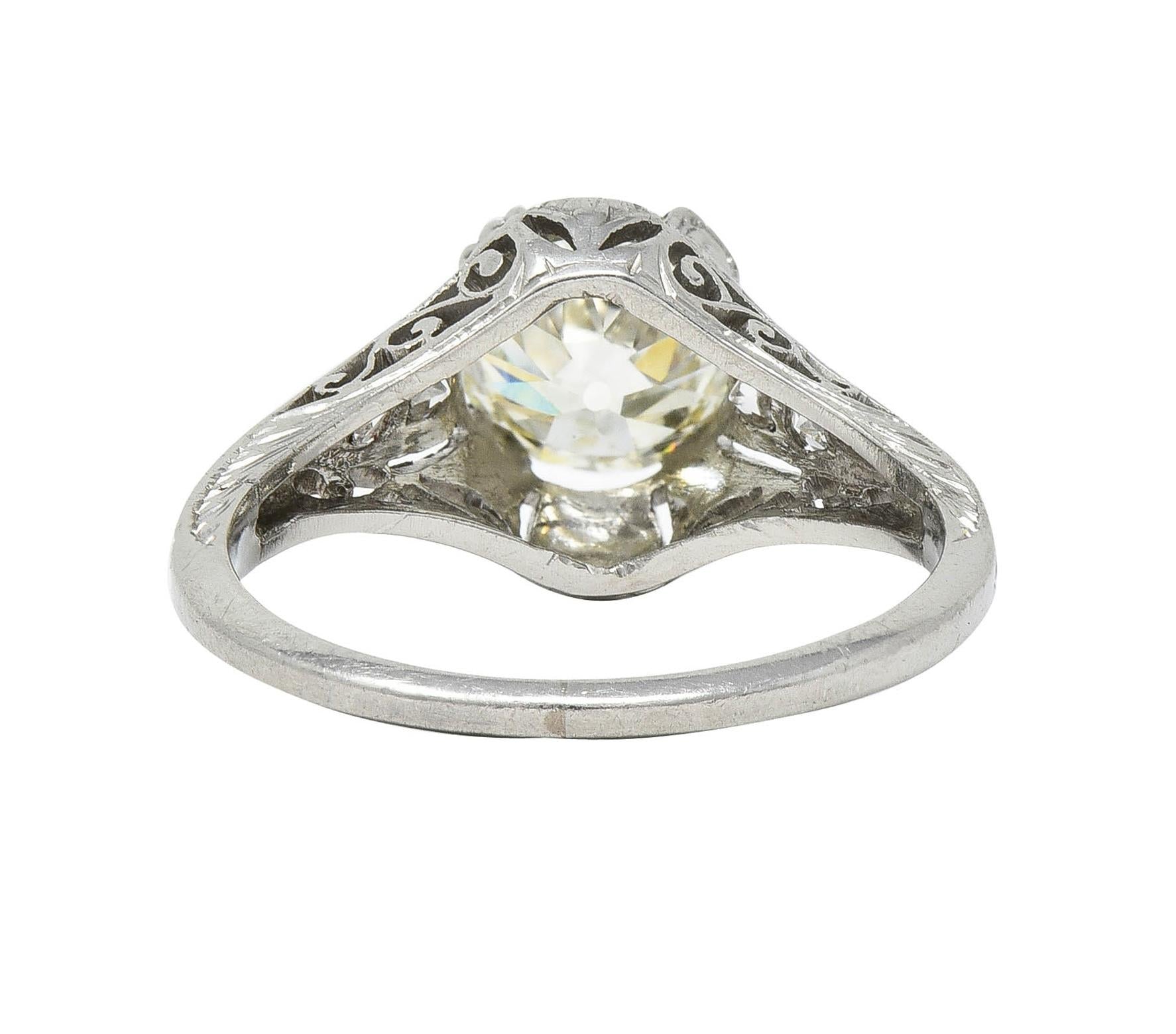 Art Deco 1.30 CTW Old European Cut Diamond Platinum Antique Engagement Ring
