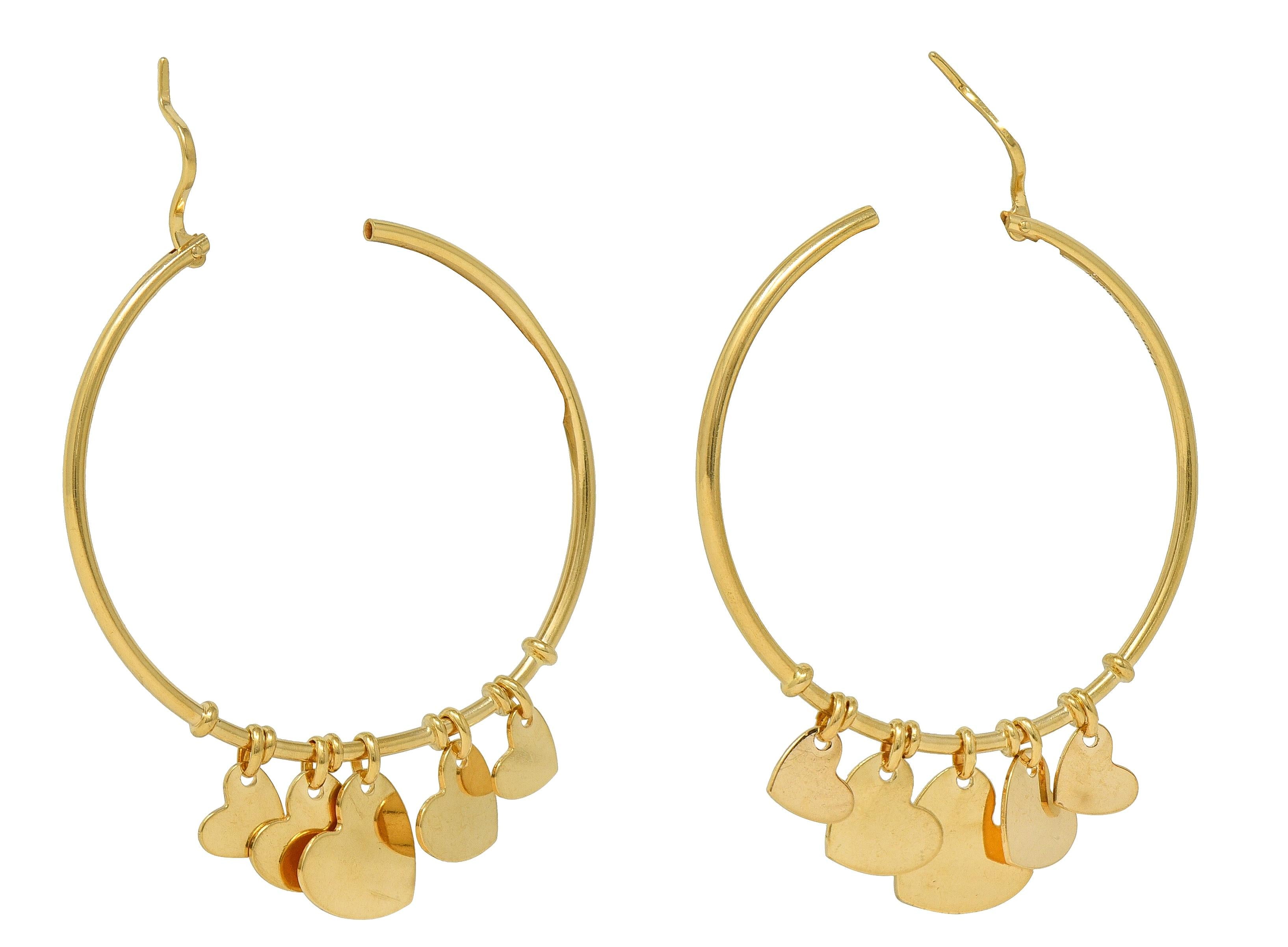 Dior French 18 Karat Yellow Gold Vintage Cœur Léger Heart Charm Hoop Earrings
