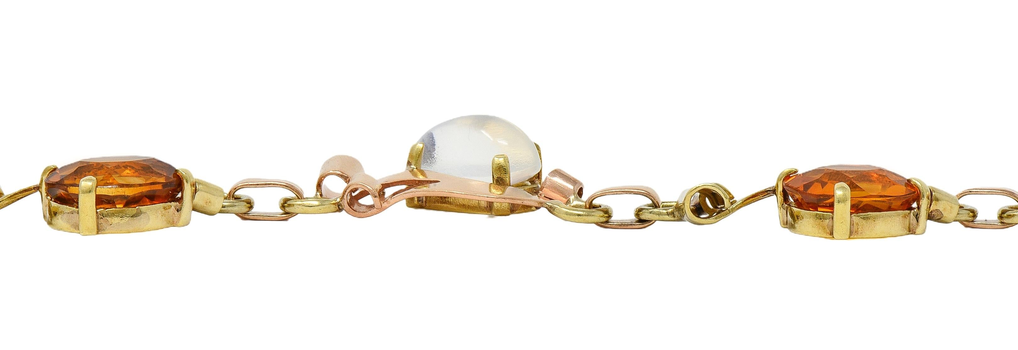 Retro Citrine Moonstone 14 Karat Two-Tone Gold Vintage Ribbon Link Bracelet