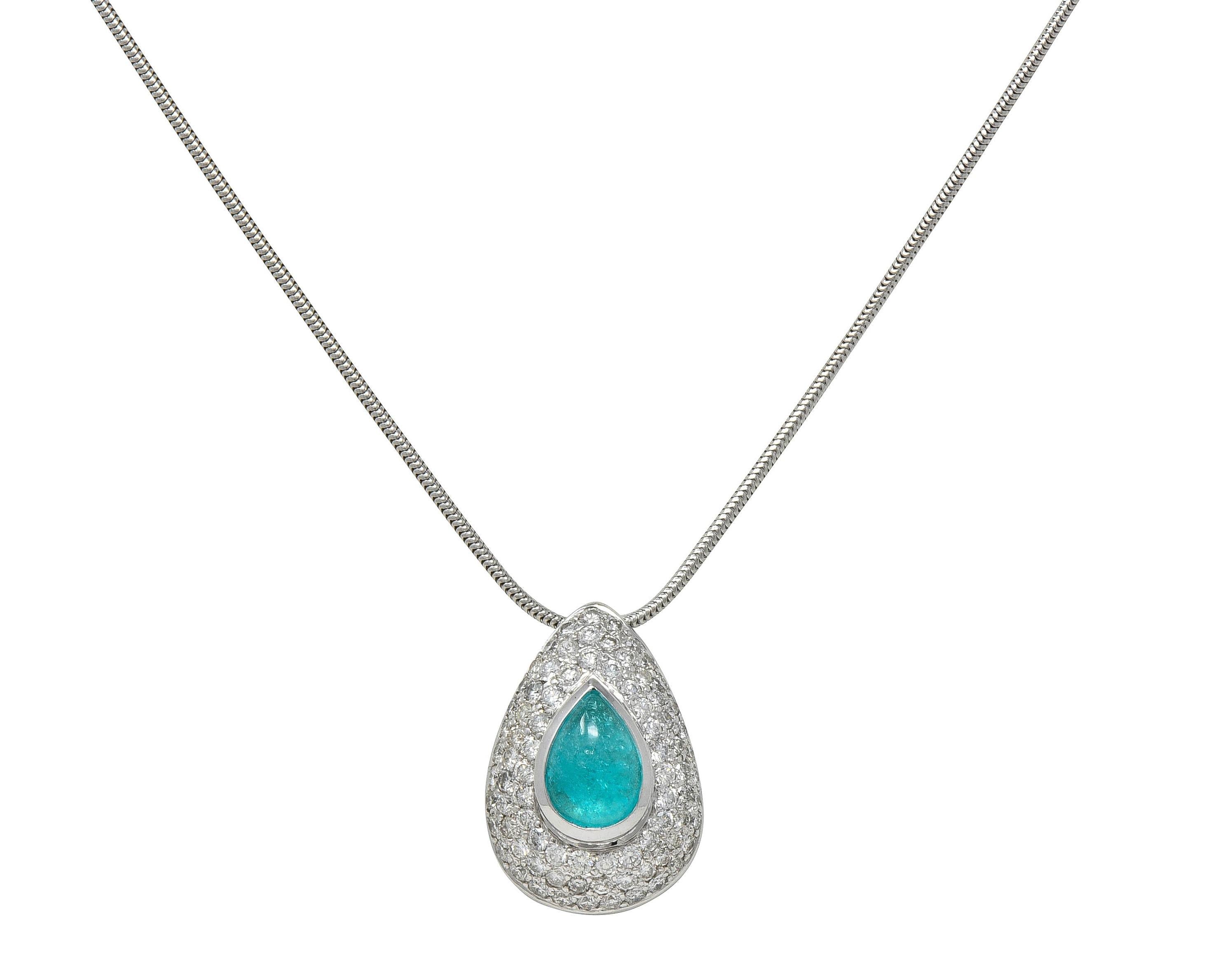 Contemporary 2.30 CTW Paraiba Tourmaline Diamond 18K Gold Pendant Necklace GIA