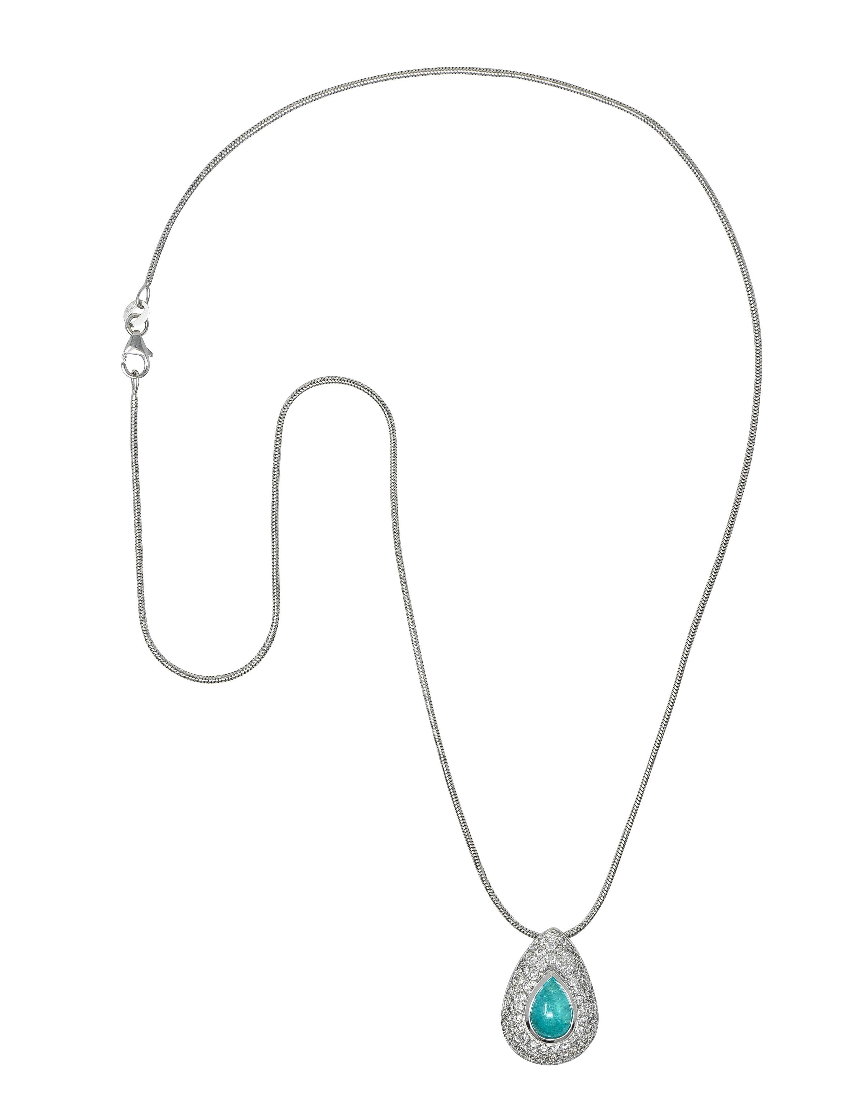 Contemporary 2.30 CTW Paraiba Tourmaline Diamond 18K Gold Pendant Necklace GIA