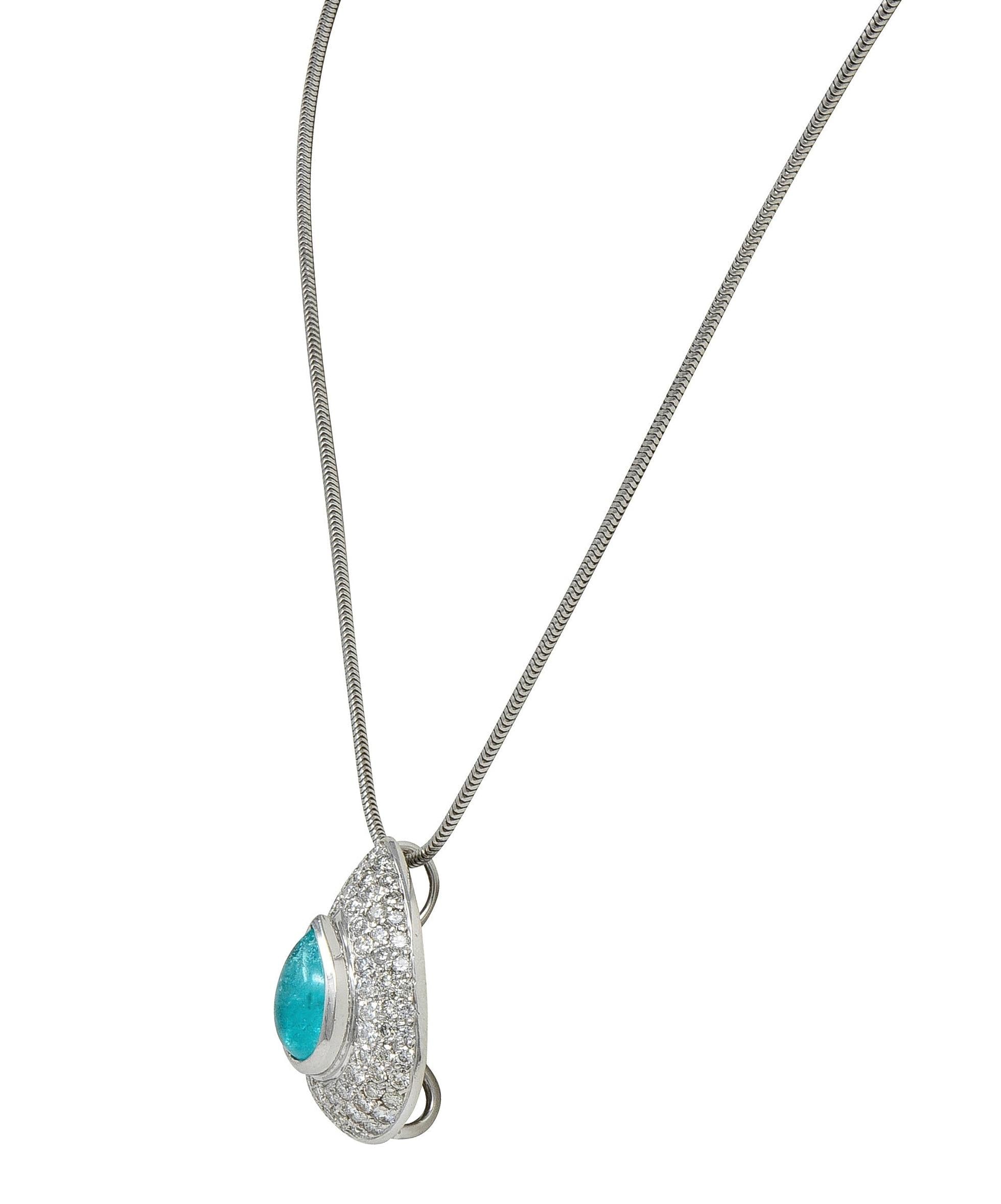 Contemporary 2.30 CTW Paraiba Tourmaline Diamond 18K Gold Pendant Necklace GIA