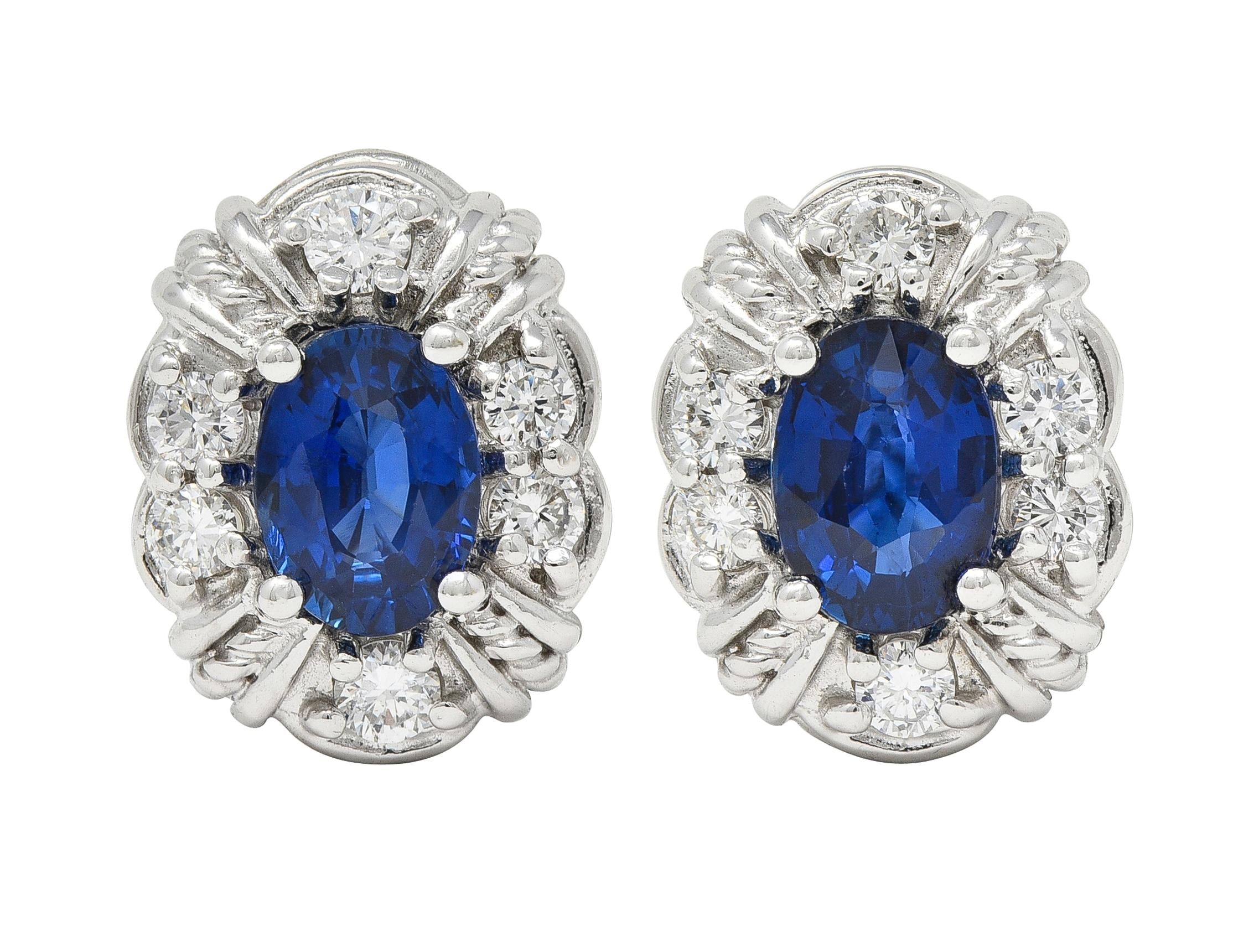 Judith Ripka 3.80 Sapphire Diamond 18 Karat White Gold Cluster Earrings