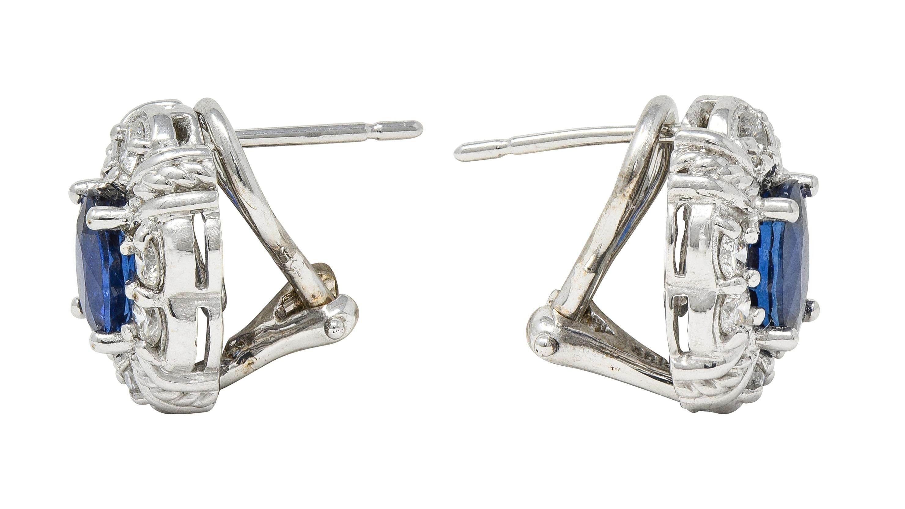 Judith Ripka 3.80 Sapphire Diamond 18 Karat White Gold Cluster Earrings