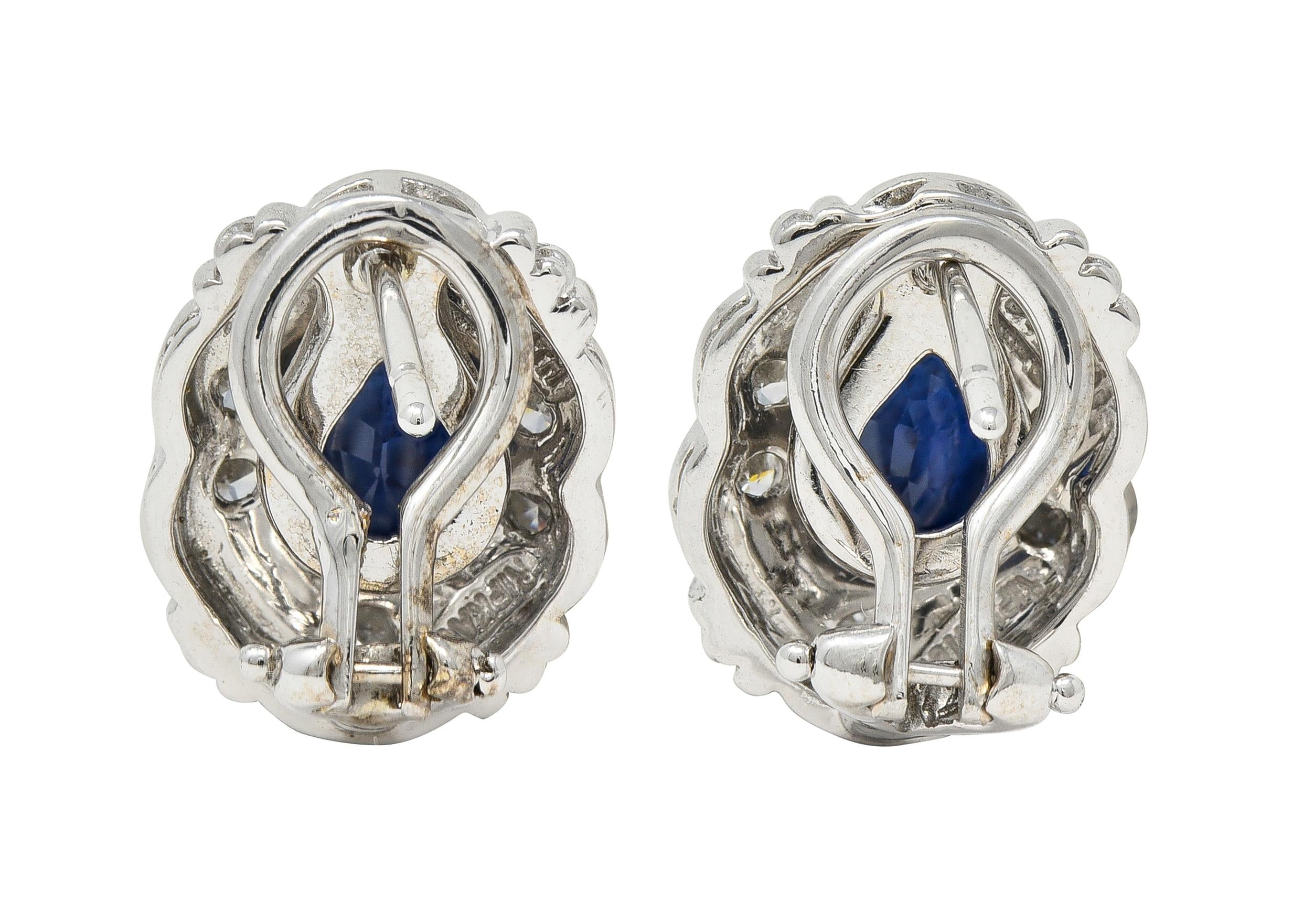 Judith Ripka 3.80 Sapphire Diamond 18 Karat White Gold Cluster Earrings