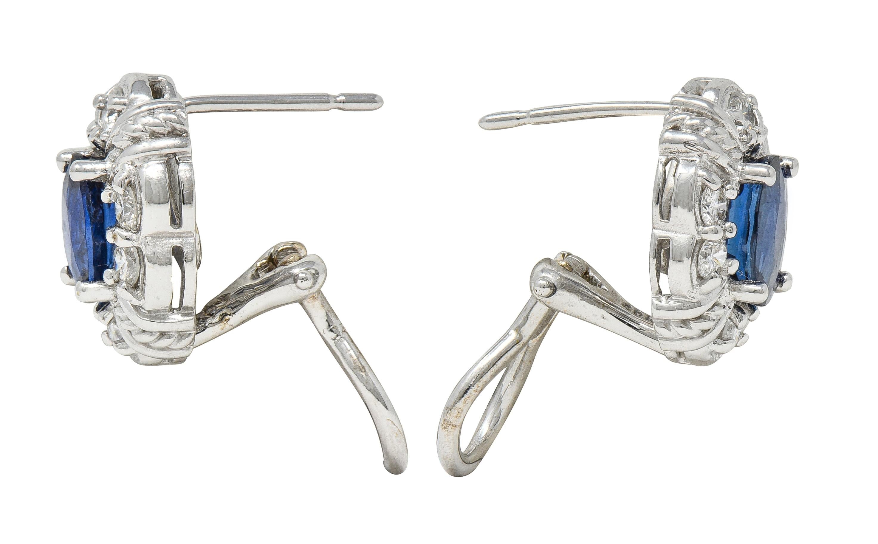 Judith Ripka 3.80 Sapphire Diamond 18 Karat White Gold Cluster Earrings