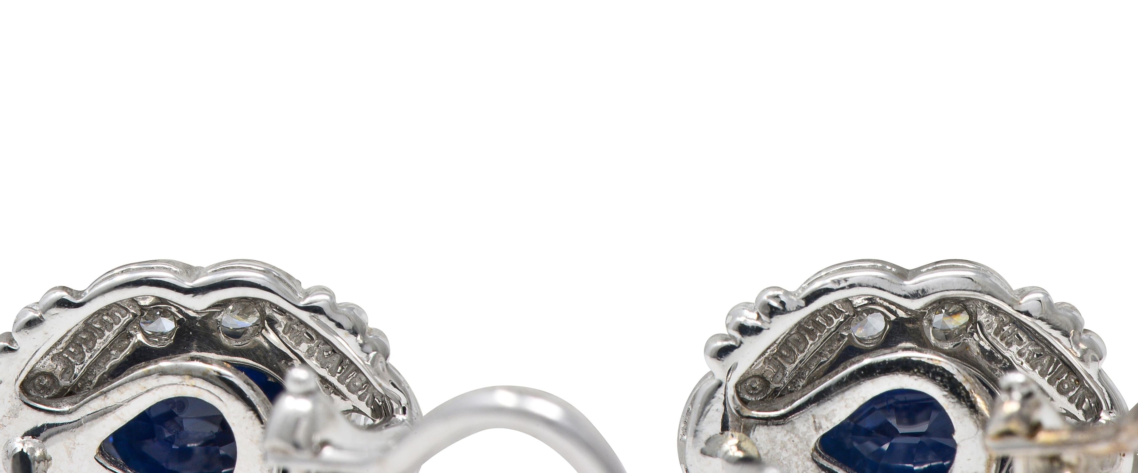 Judith Ripka 3.80 Sapphire Diamond 18 Karat White Gold Cluster Earrings