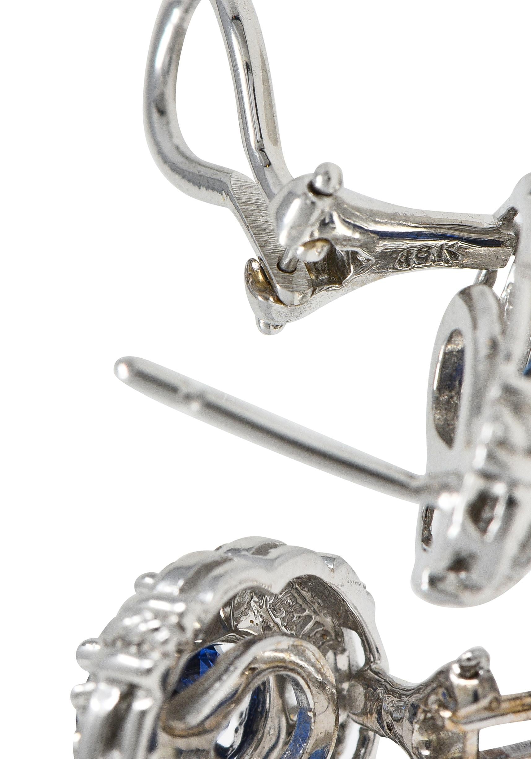 Judith Ripka 3.80 Sapphire Diamond 18 Karat White Gold Cluster Earrings