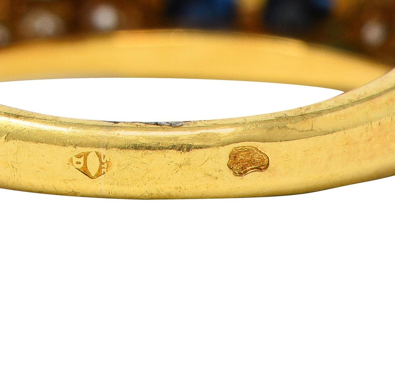 French 1960s 1.80 CTW Sapphire Diamond 18 Karat Yellow Gold Vintage Band Ring