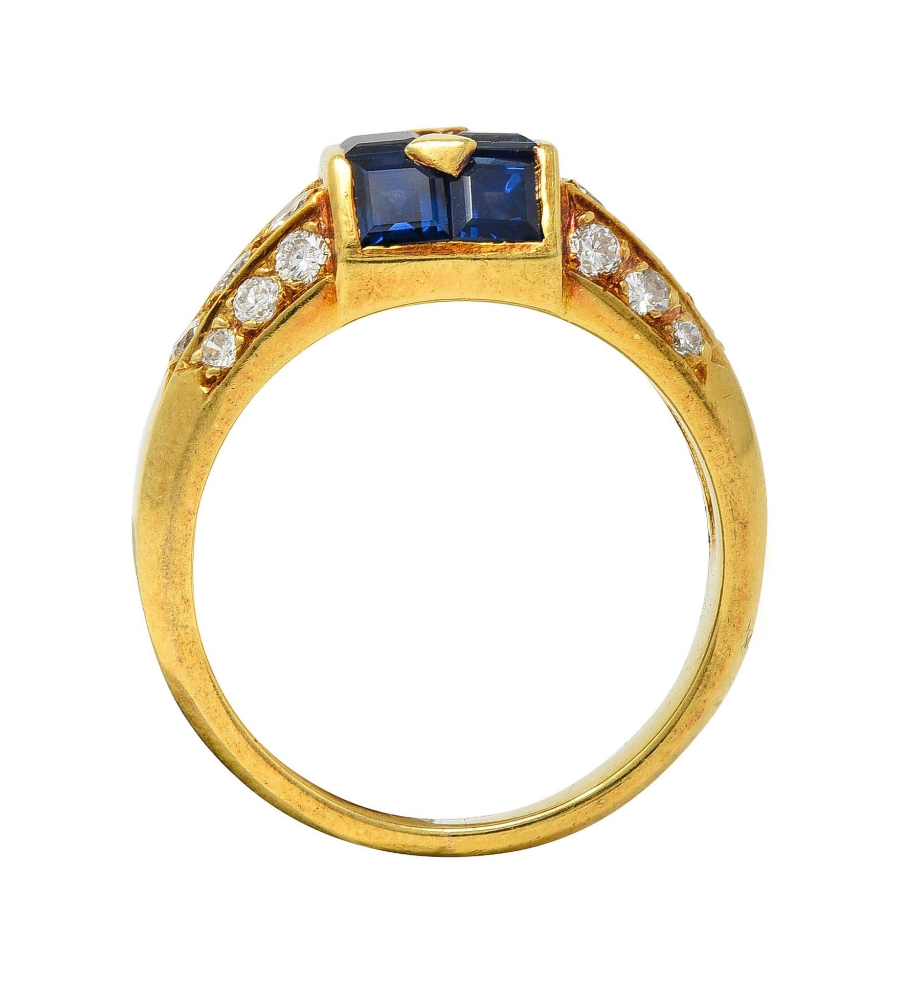 French 1960s 1.80 CTW Sapphire Diamond 18 Karat Yellow Gold Vintage Band Ring
