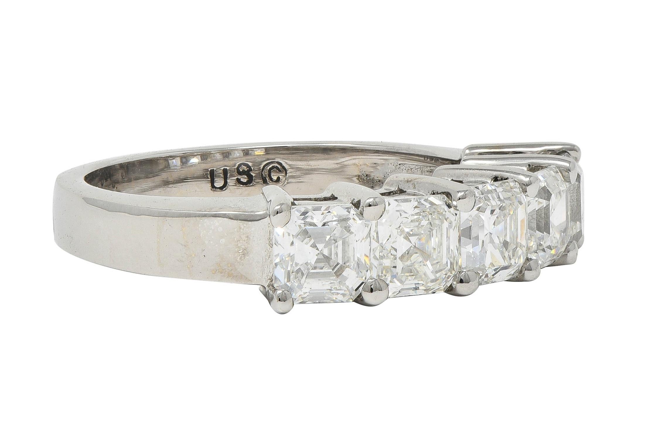 Contemporary 2.55 CTW Asscher Cut Diamond 18 Karat Yellow Gold Wedding Band Ring