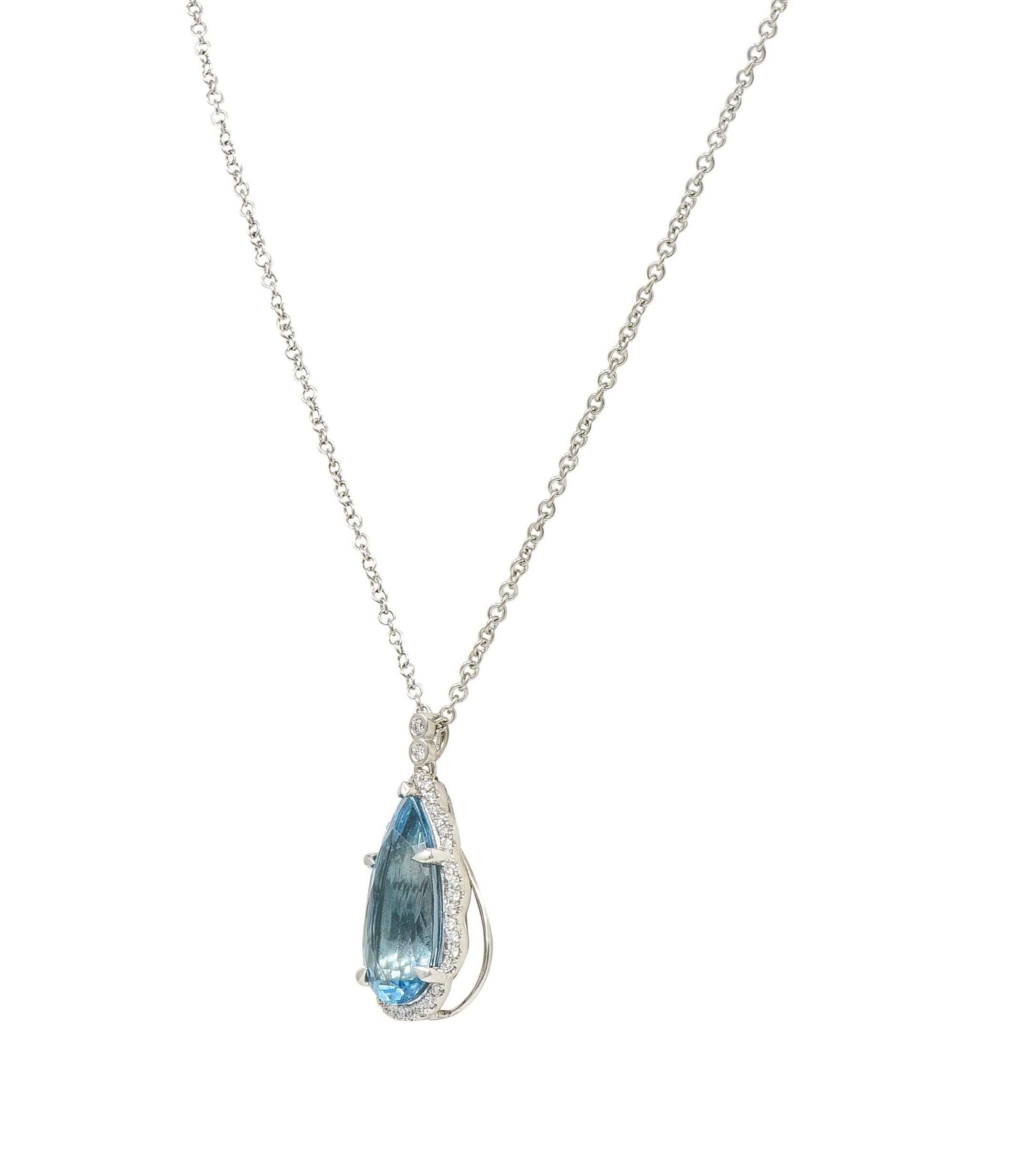 Contemporary 4.42 CTW Aquamarine Diamond 14 Karat White Gold Pendant Necklace