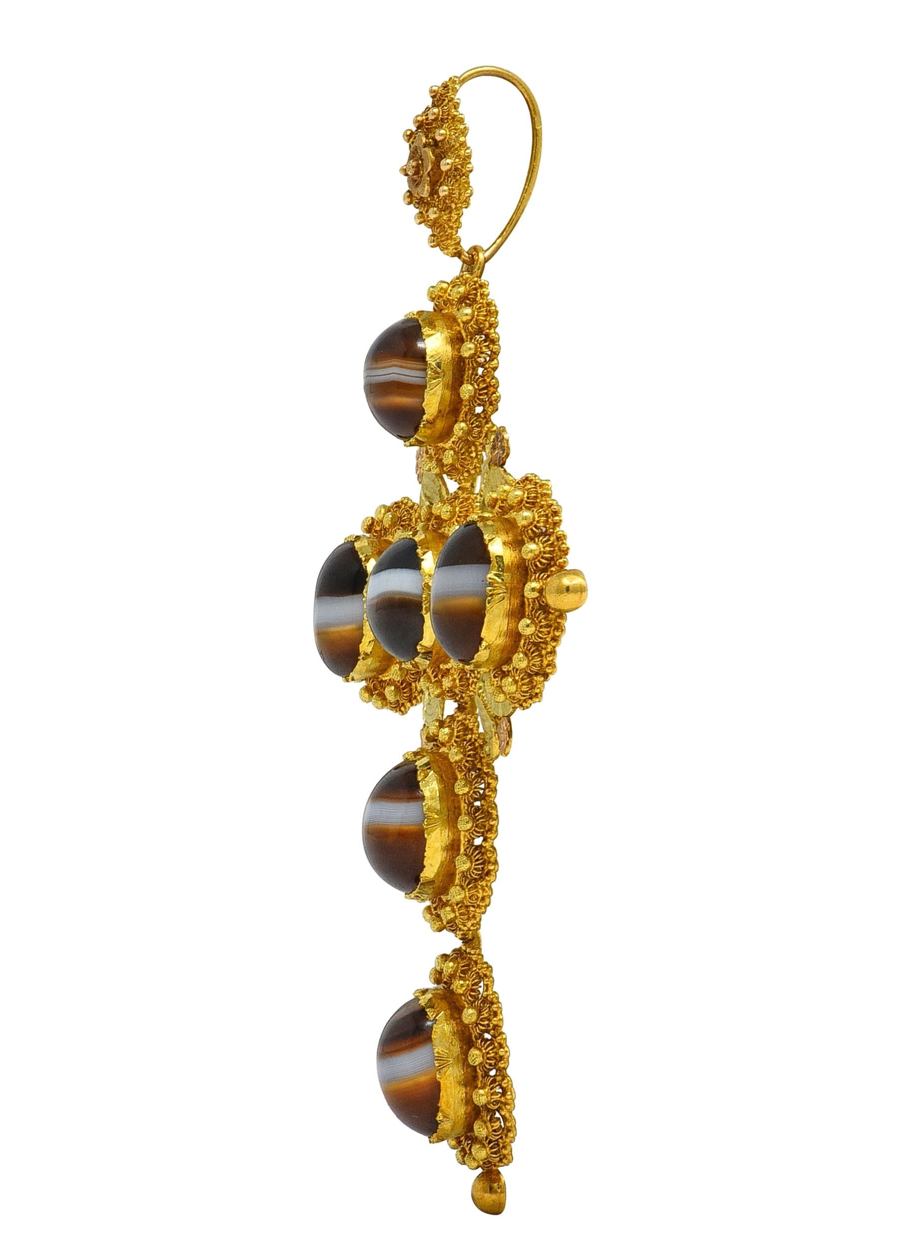 Victorian Etruscan Revival Sardonyx 18K Gold Antique Cross Pendant