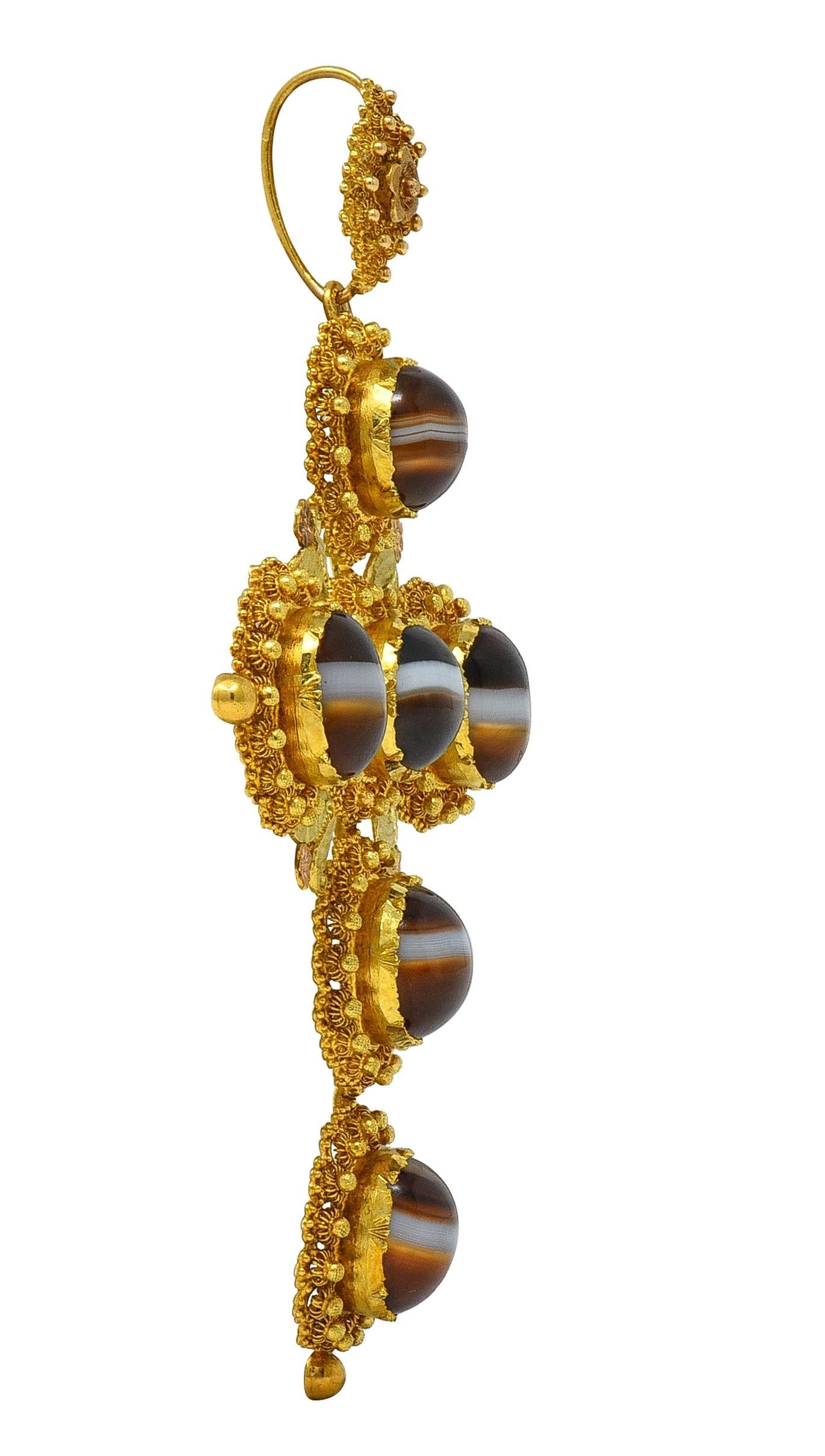 Victorian Etruscan Revival Sardonyx 18K Gold Antique Cross Pendant