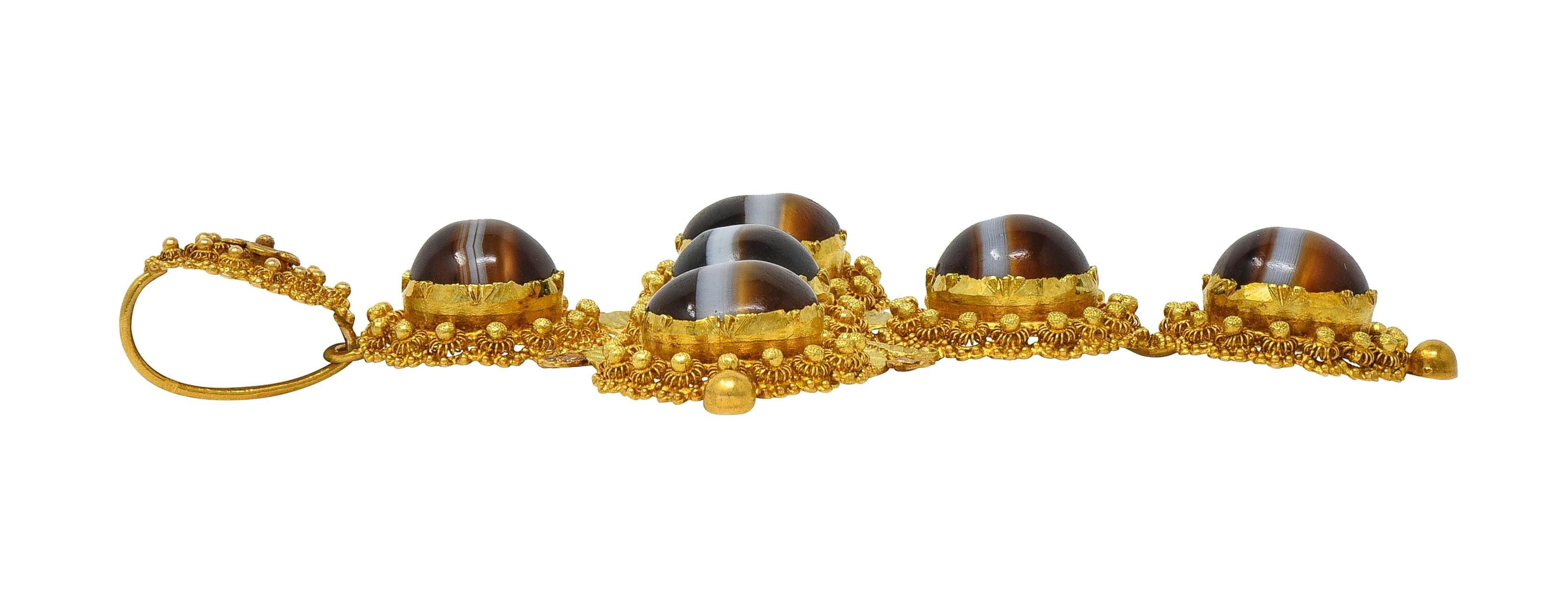 Victorian Etruscan Revival Sardonyx 18K Gold Antique Cross Pendant