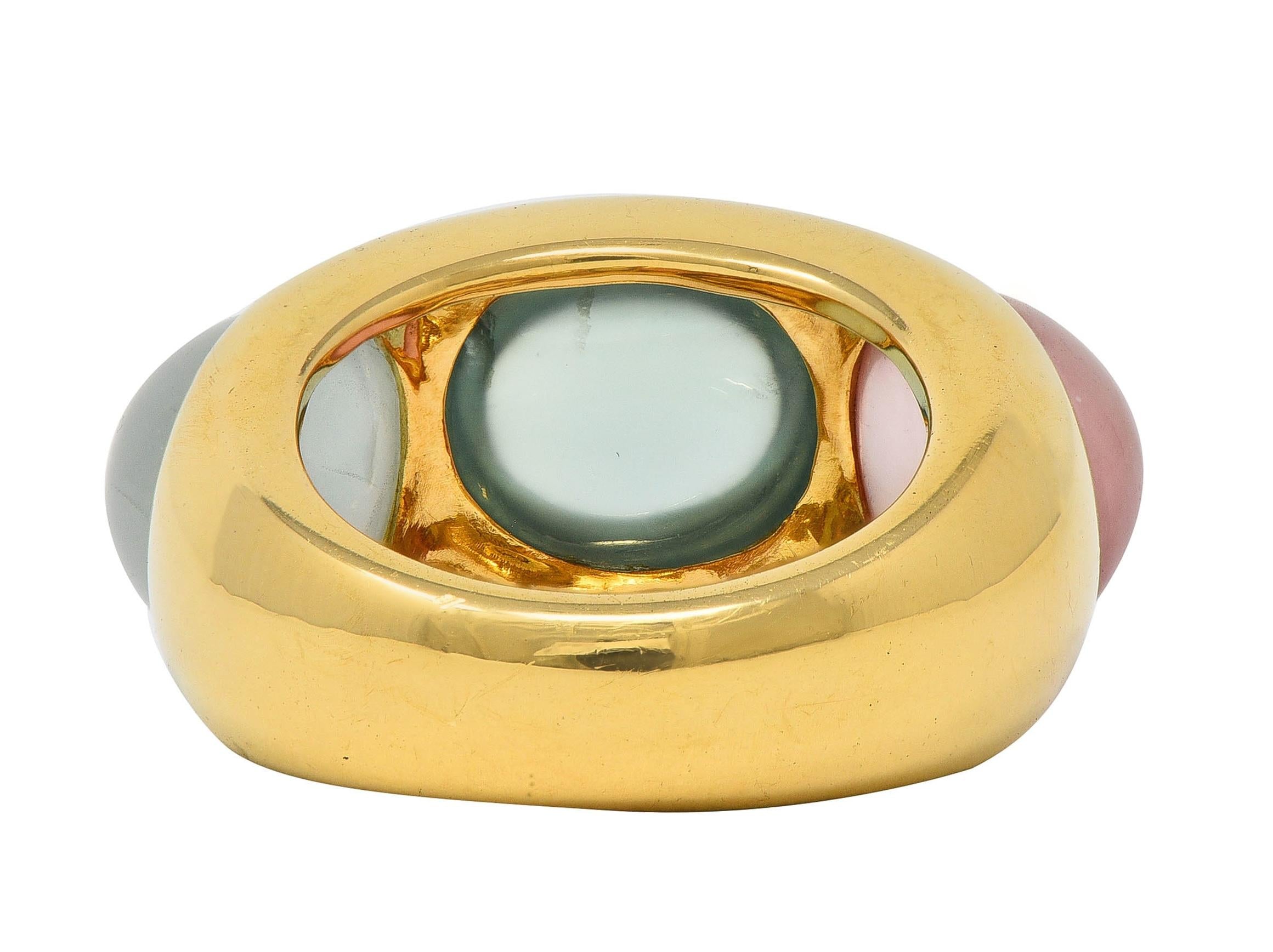 1980's Multi-Quartz 18 Karat Yellow Gold Vintage Three Stone Bubble Ring