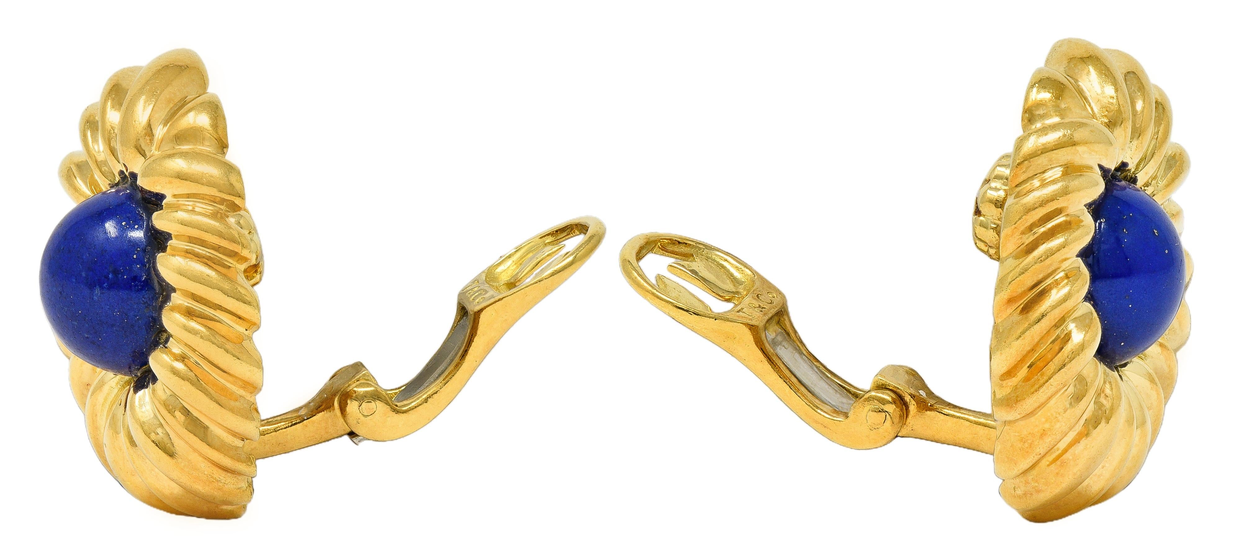 Tiffany & Co. 1960's Lapis Lazuli 18K Gold Vintage Floral Ear-Clip Earrings