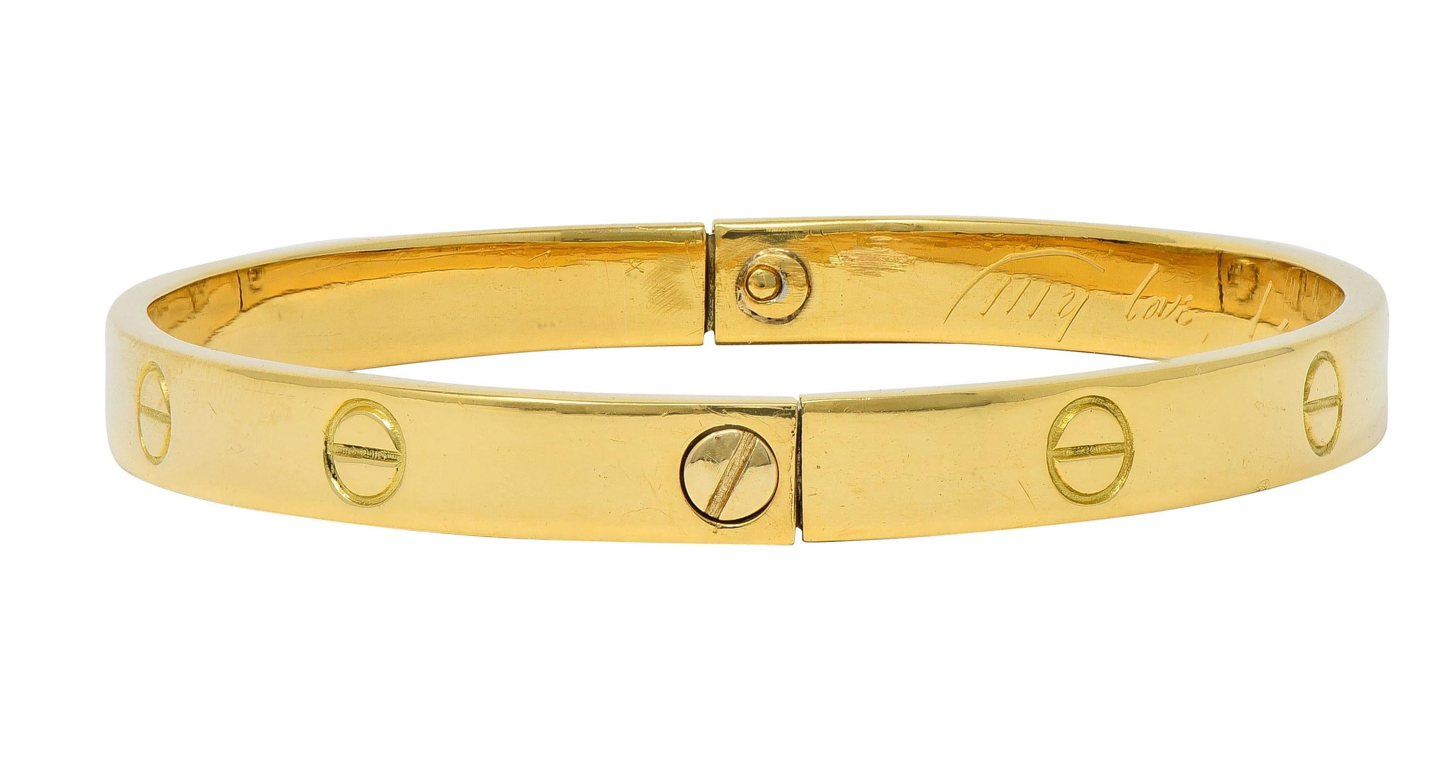 Cartier Aldo Cipullo 1970 18 Karat Yellow Gold Vintage Love Bangle Bracelet