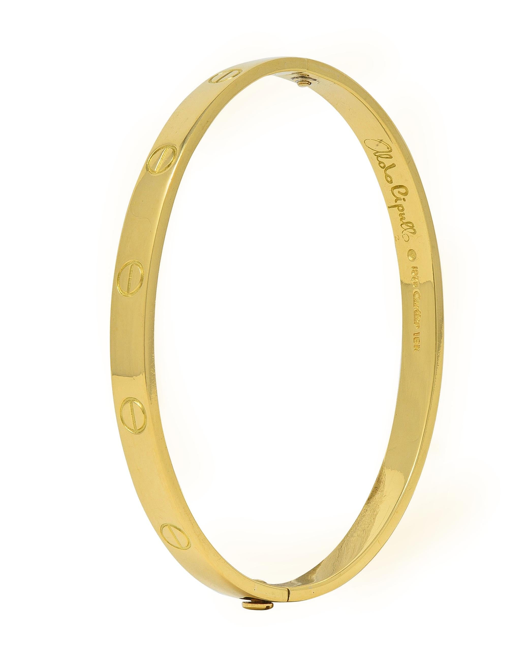 Cartier Aldo Cipullo 1970 18 Karat Yellow Gold Vintage Love Bangle Bracelet