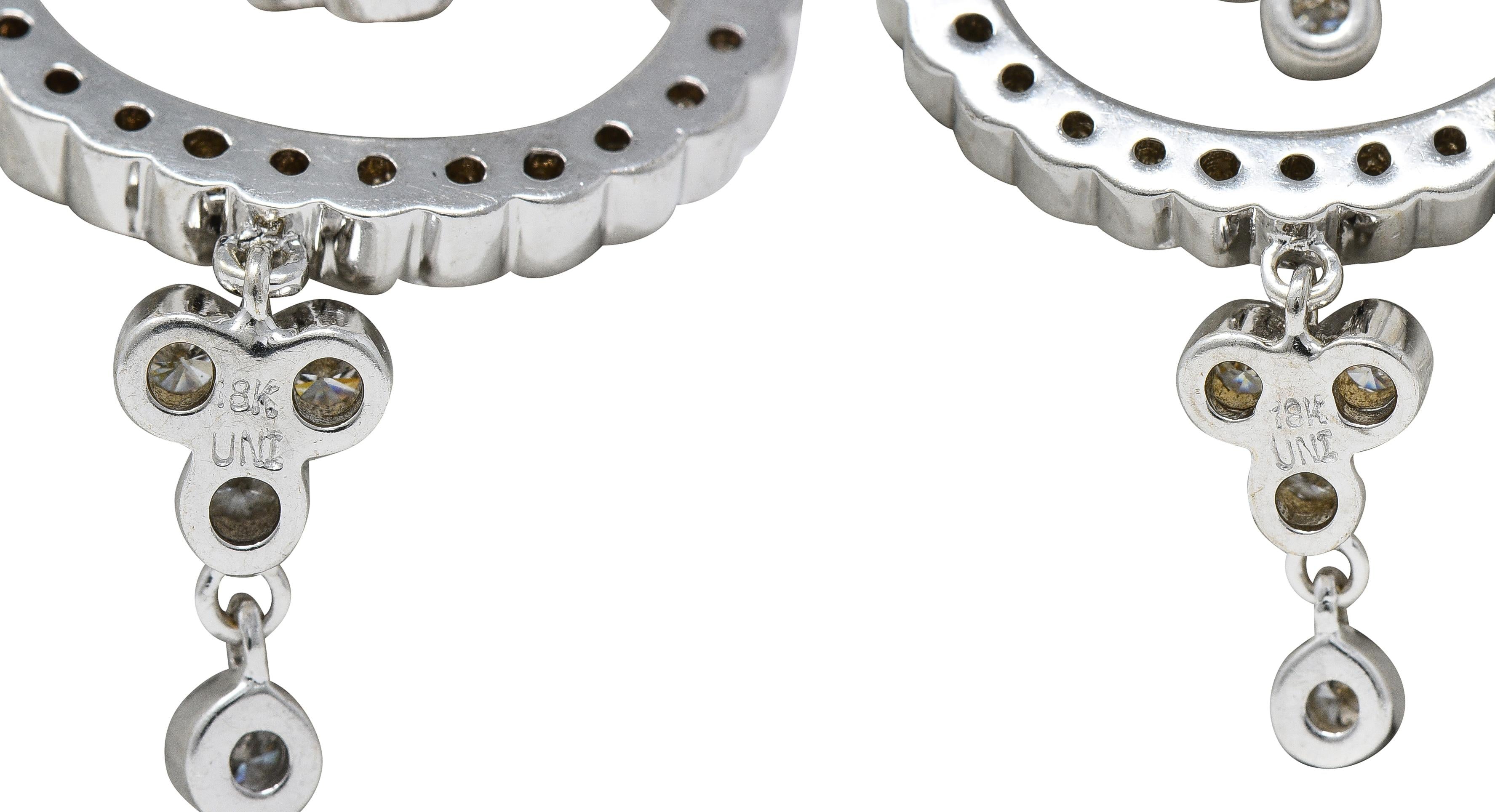 Contemporary 3.60 CTW Diamond 18 Karat White Gold Chandelier Drop Earrings